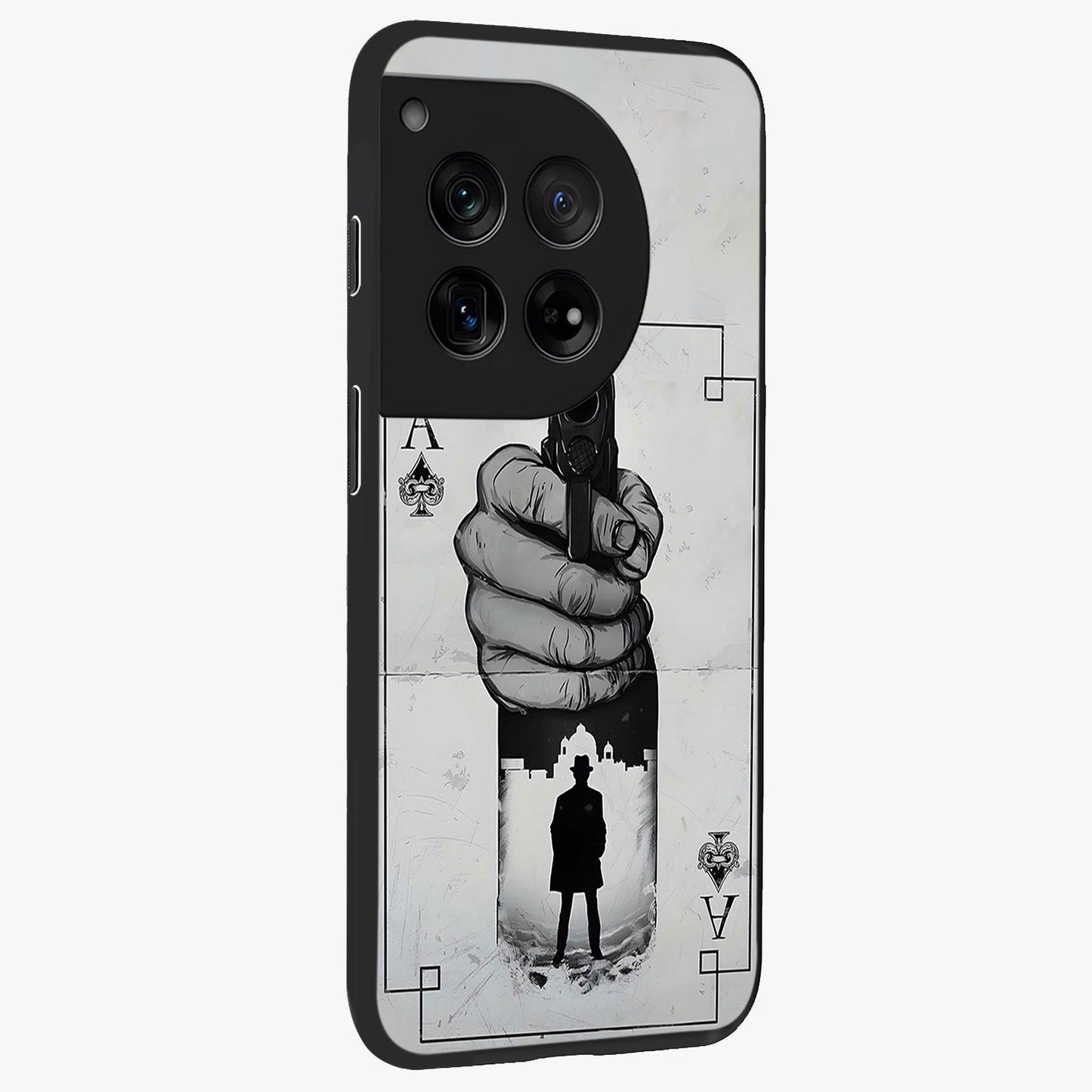 Noir Trigger Fate Glass Case for 1+12 side perspective highlighting strong contrast textures and premium edges
