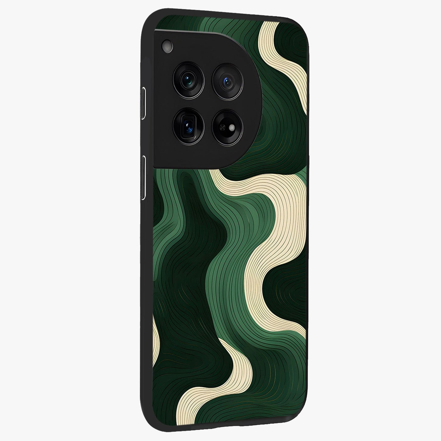 Organic Swirl Design Glass Case for 1+12 side perspective highlighting fluid textures and premium edges