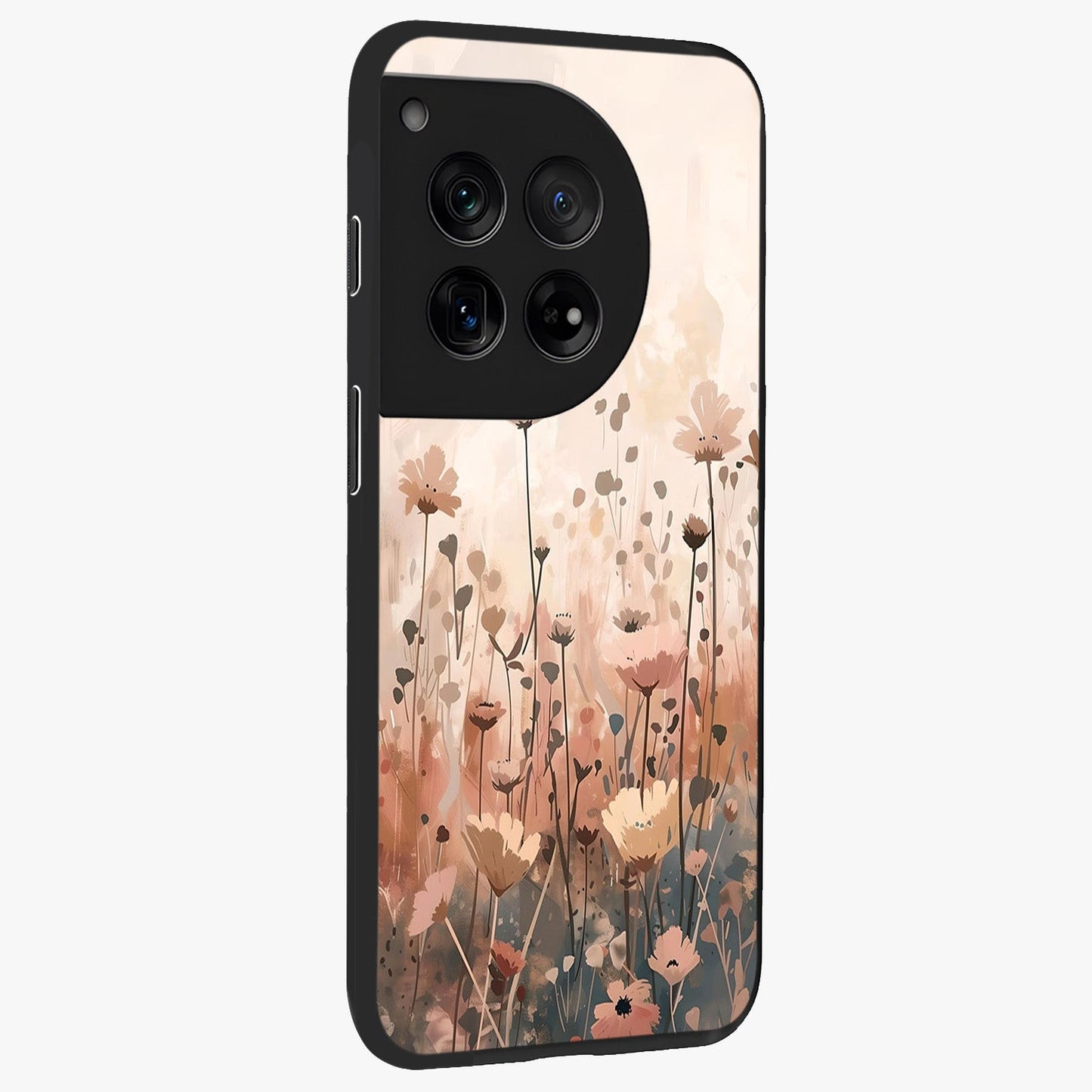 Pastel Wildflowers Glass Case for 1+12 side perspective highlighting vibrant bloom textures and smooth premium build