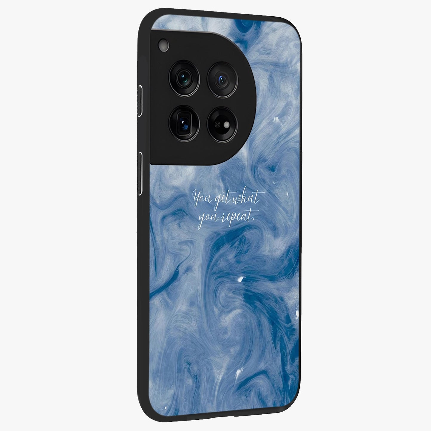 Repeat Your Destiny Glass Case for 1+12 side perspective highlighting strong text textures and premium edges