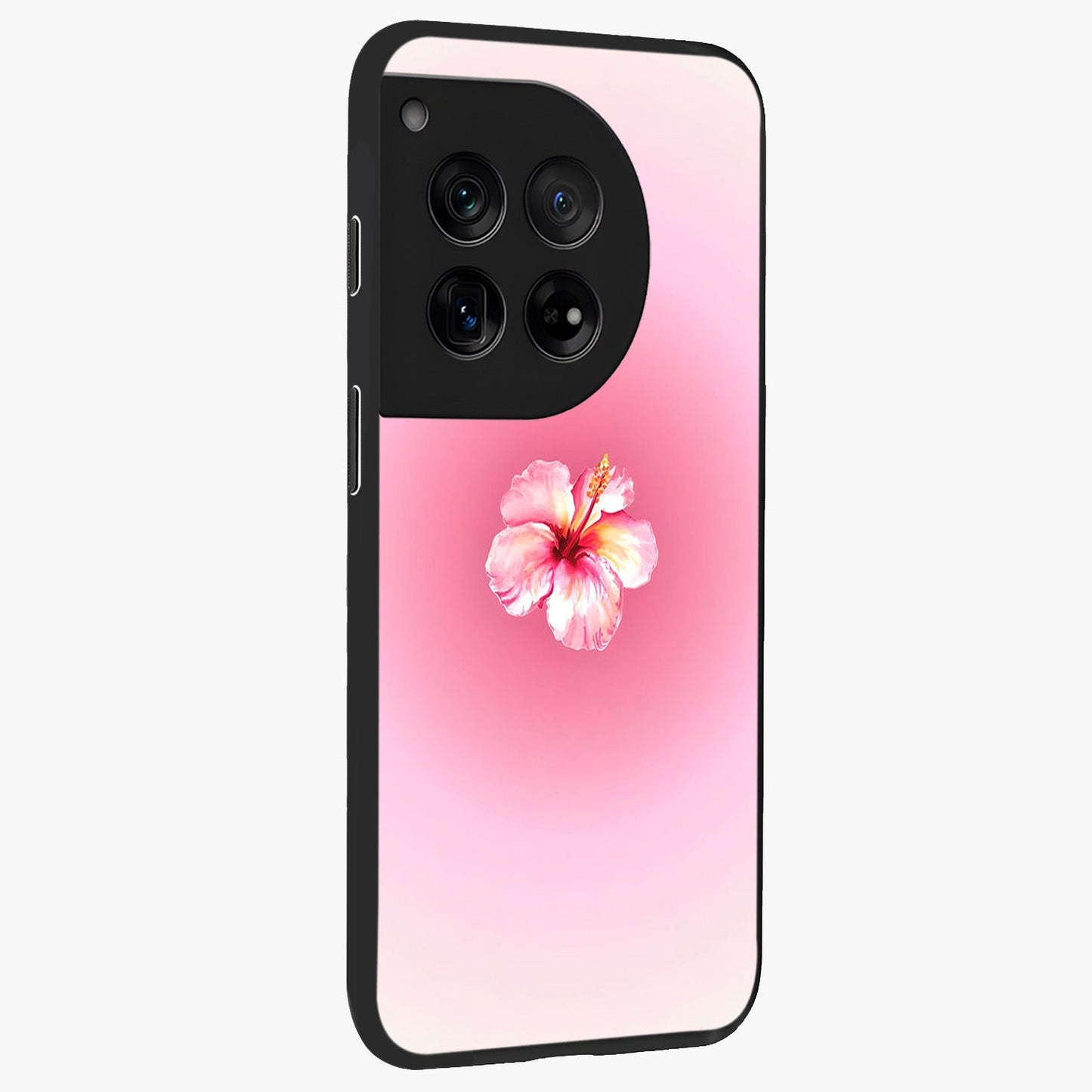 Soft Petal Serenity Glass Case for 1+12 side perspective highlighting refined petal textures and premium edges