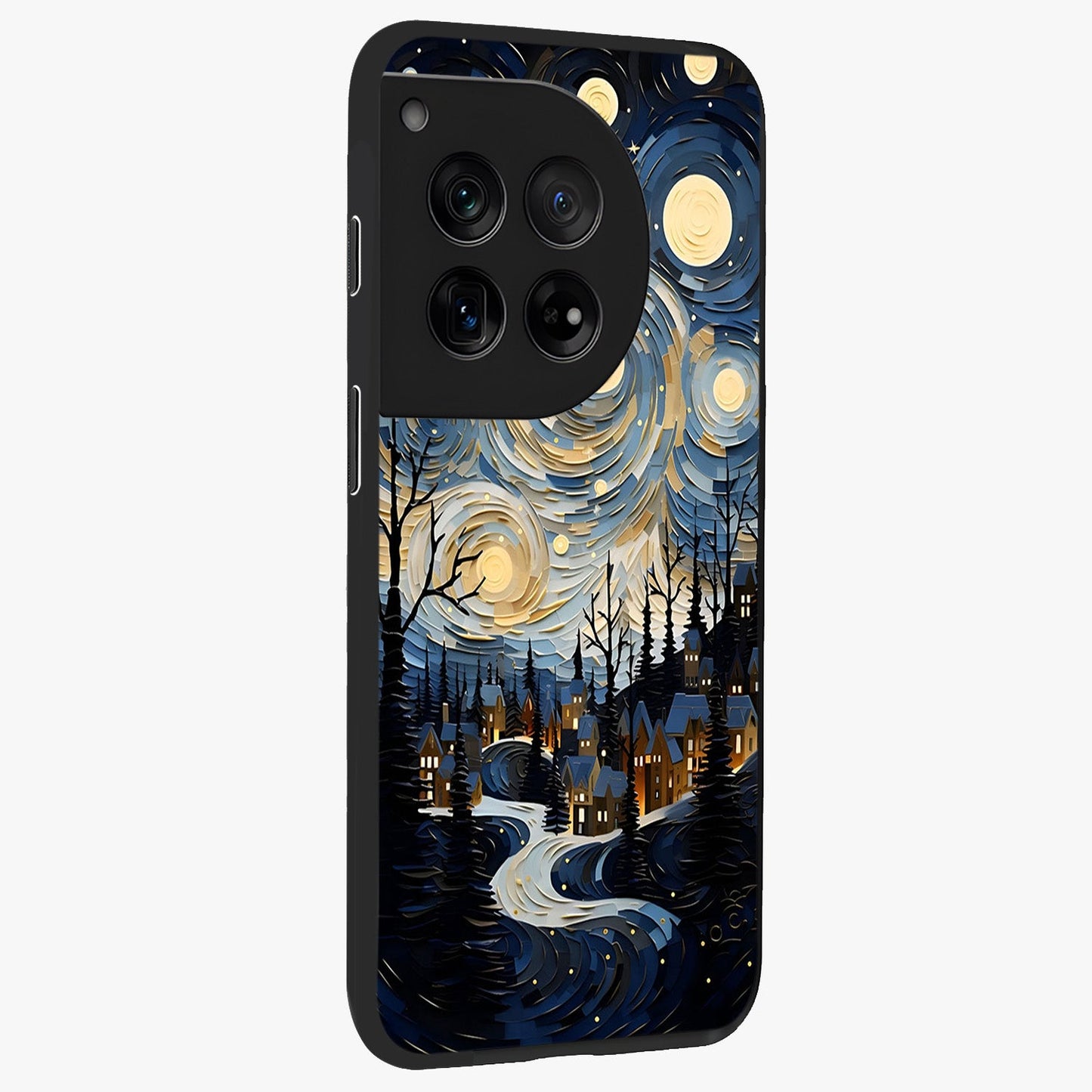 Starry Winter Town Glass Case for 1+12 side perspective highlighting serene landscape textures and premium edges