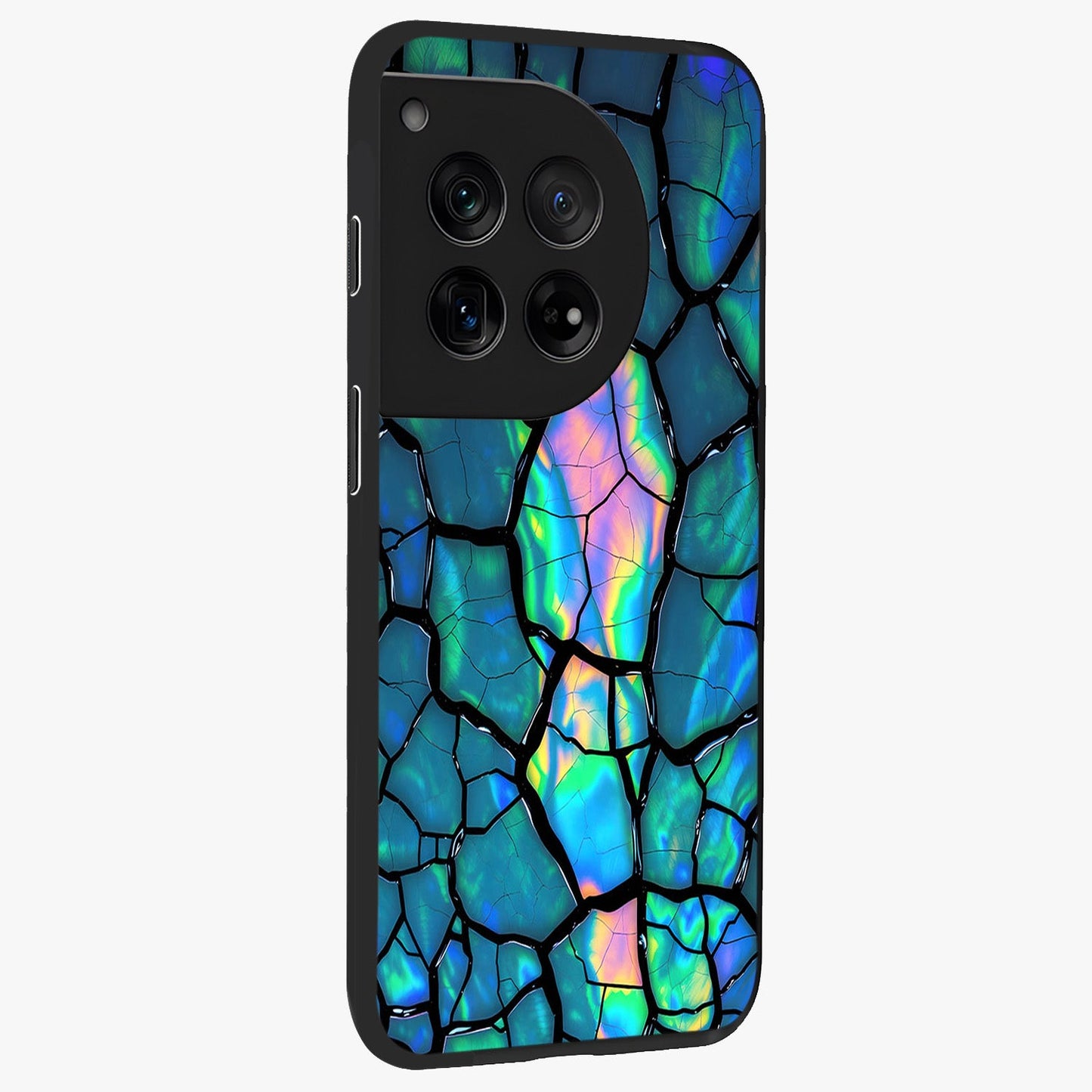 Tropical Wing Vibe Glass Case for 1+12 side perspective highlighting dynamic textures and sleek premium build