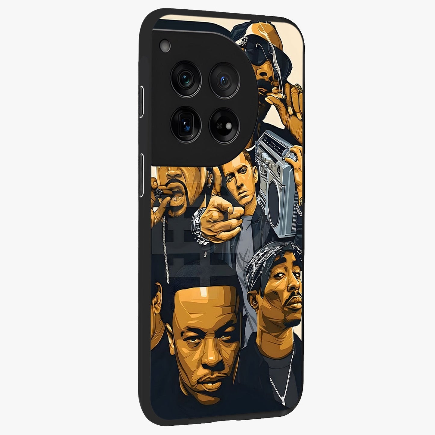 Urban Rap Legends Glass Case for 1+12 side perspective highlighting graphic textures and premium edges