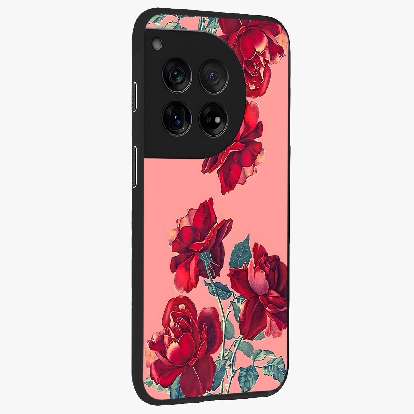 Vintage Rose Beauty Glass Case for 1+12 side perspective highlighting refined floral textures and smooth premium build
