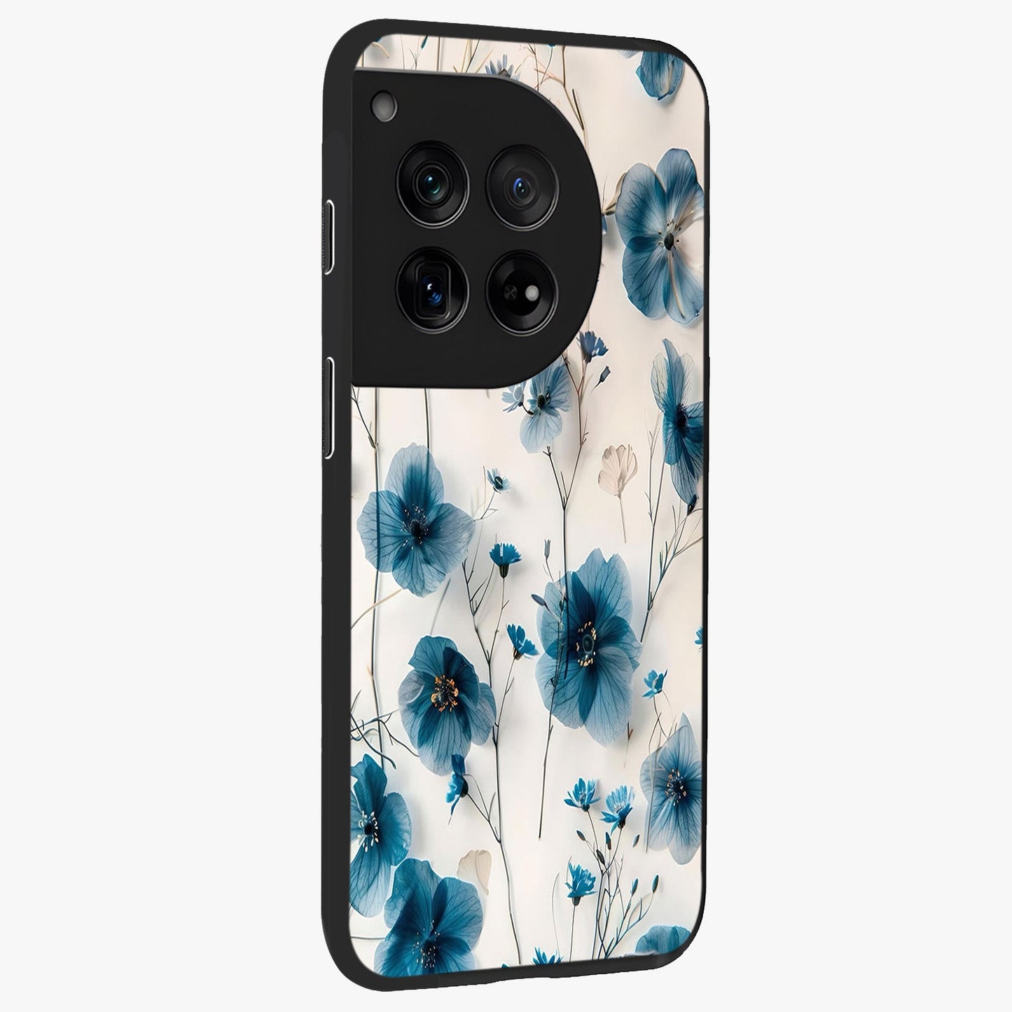 Whispers of Blue Bloom Glass Case for 1+12 side perspective highlighting intricate bloom textures and premium edges