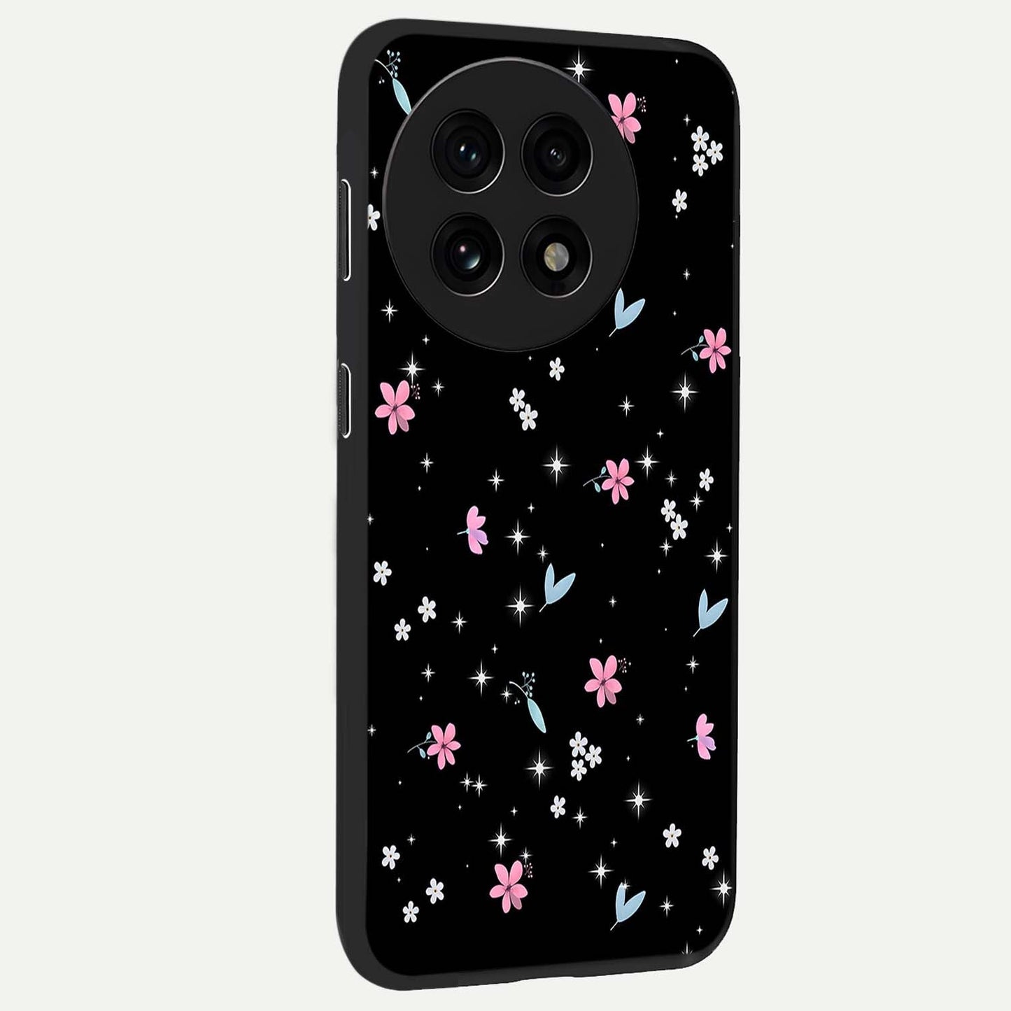 Black Aesthetic Wallpapers Glass Case for 1+13R side perspective highlighting sleek edges and premium dark design