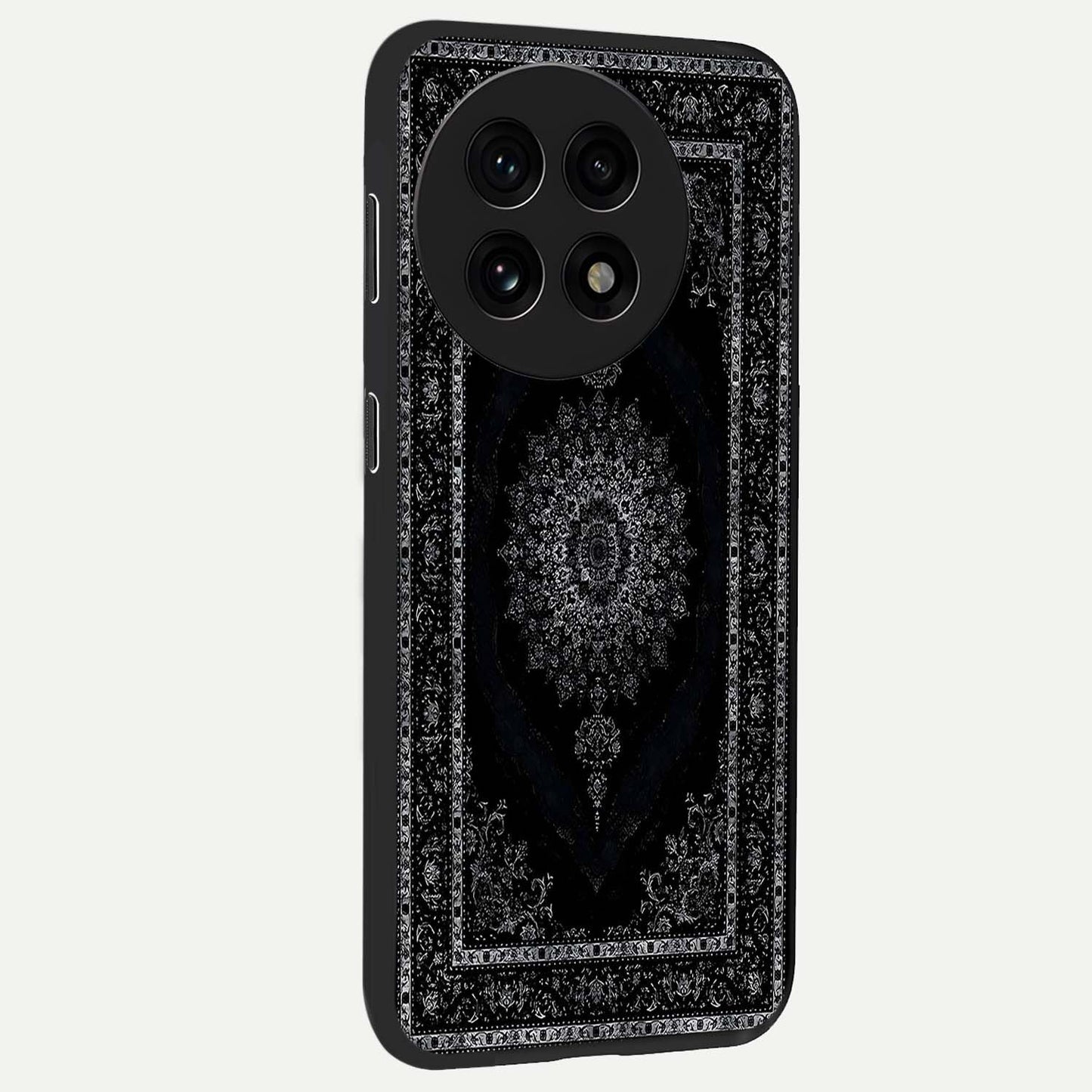 Black Persian Carpet Glass Case for 1+13R side perspective highlighting classic pattern textures and premium build