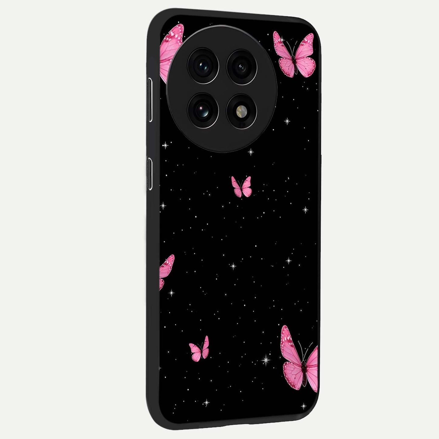 Blinking Butterfly Glass Case for 1+13R displayed upright for graceful aesthetic visibility and premium finish.