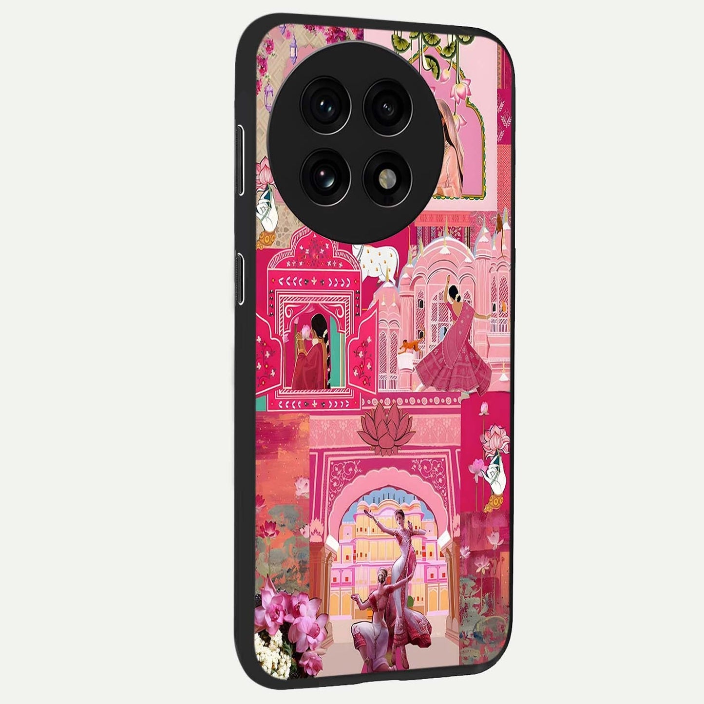 Blossoms of Rajasthan Glass Case for 1+13R side perspective highlighting intricate heritage detailing and bold colors