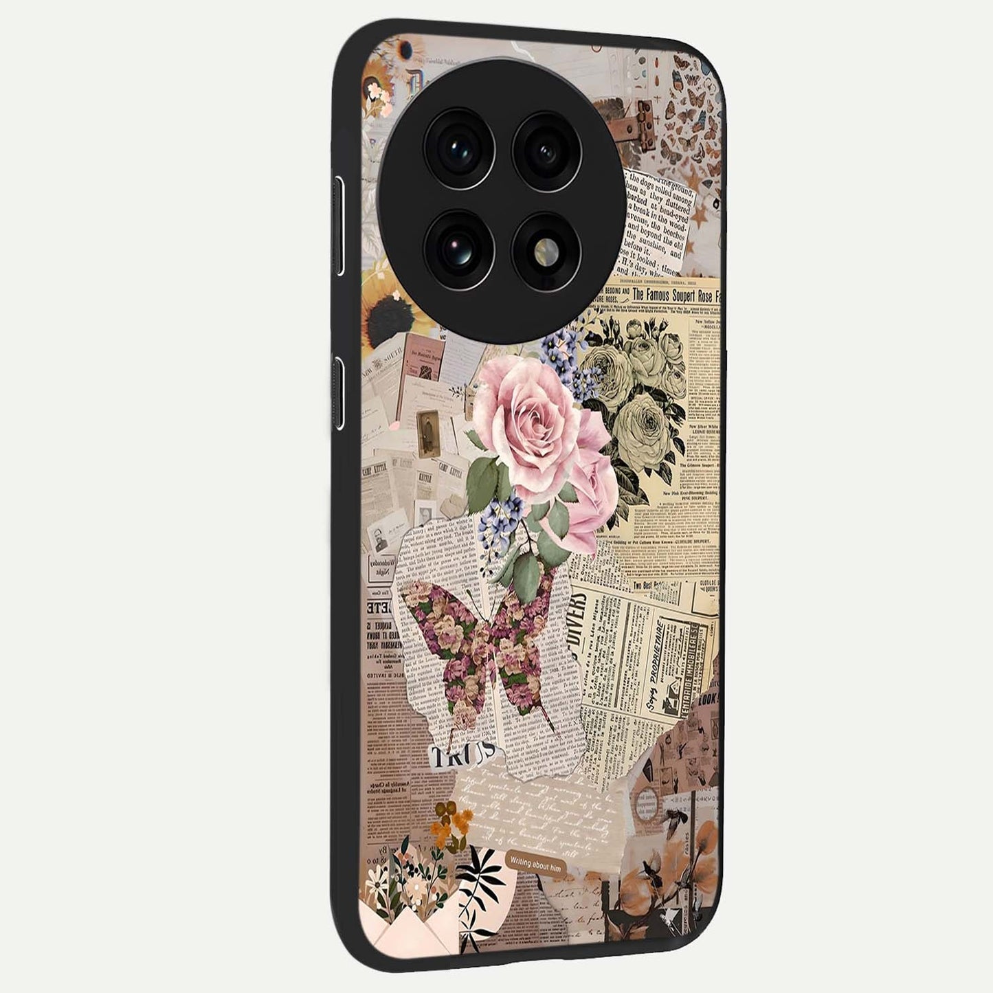 Butterfly News Bloom Glass Case for 1+13R side perspective highlighting intricate bloom details and premium finish