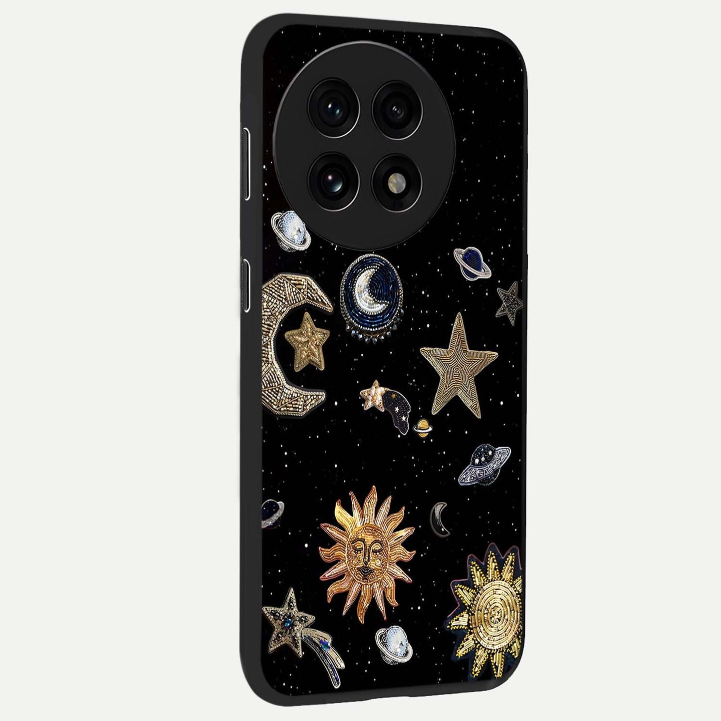 Celestial Star Charm Glass Case for 1+13R side perspective highlighting glowing star detailing and premium build