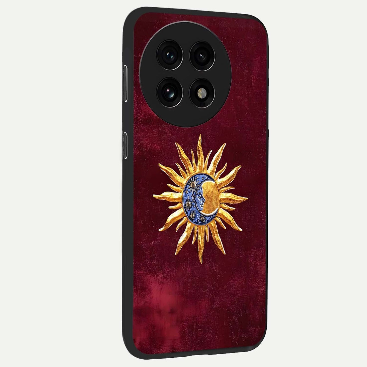 Celestial Unity Charm Glass Case for 1+13R side perspective highlighting detailed charm elements and sleek edges