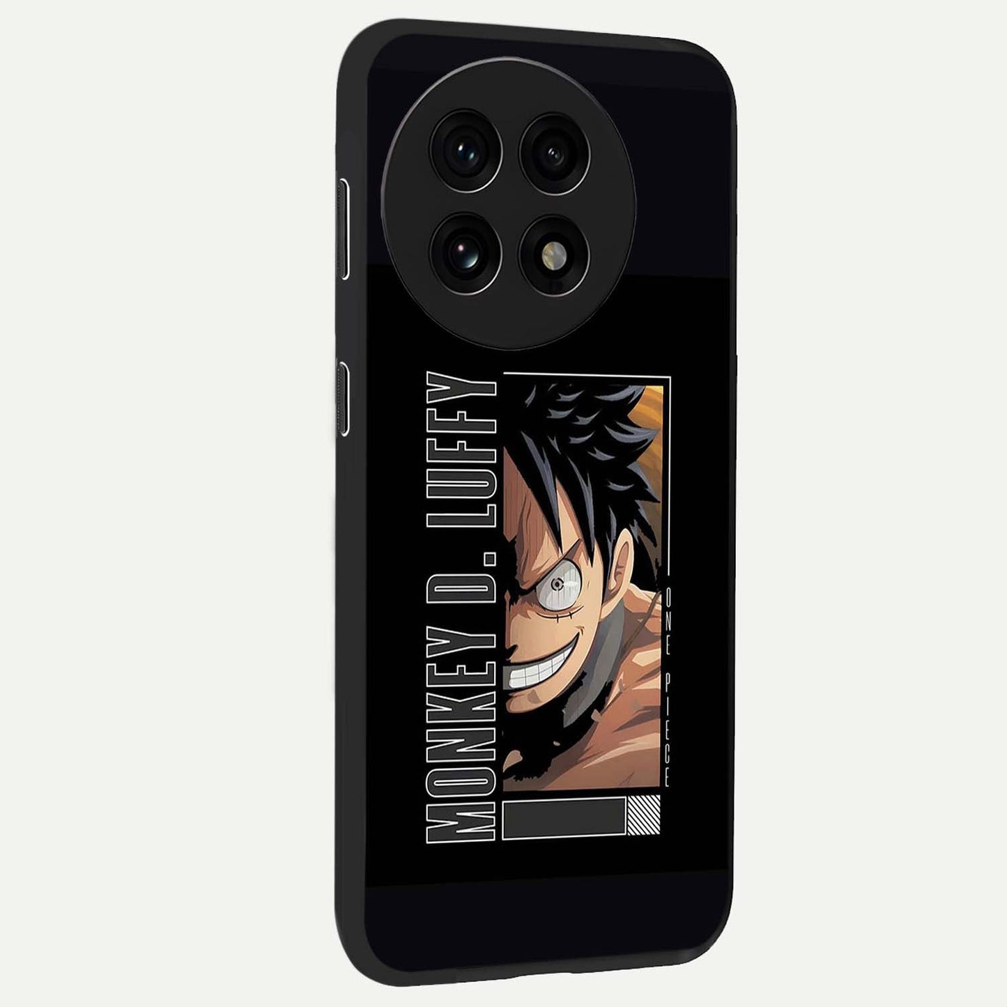 Fearless Pirate Smile Glass Case for 1+13R side perspective highlighting detailed character illustration and sleek build