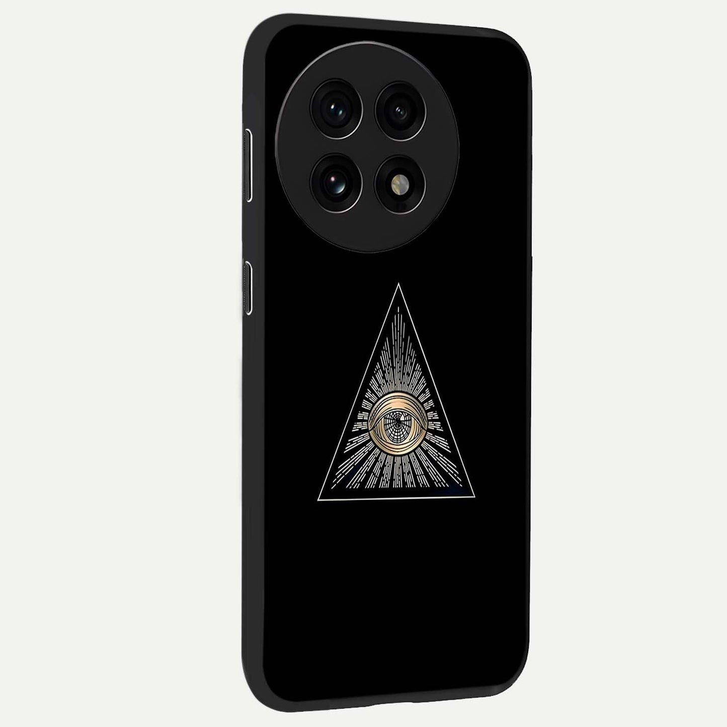 Illuminati Evil Glass Case for 1+13R displayed upright for mysterious statement visibility and premium finish.