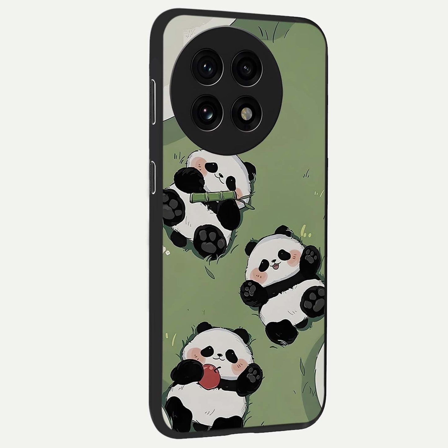 Lazy Panda Picnic Glass Case for 1+13R side perspective highlighting cute illustration textures and smooth premium build