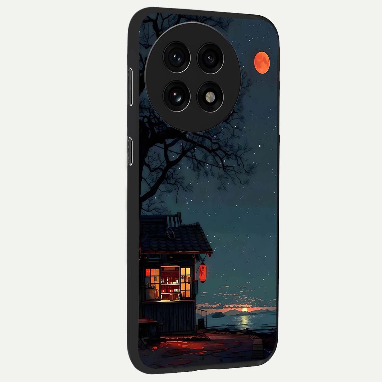 Midnight Lantern Glow Glass Case for 1+13R side perspective highlighting soft light textures and sleek build