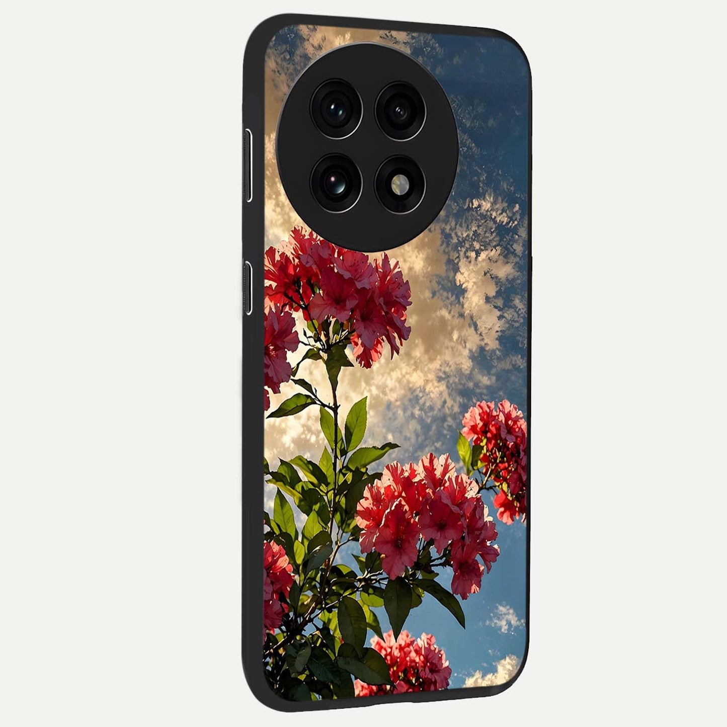 Moonlit Blossom Charm Glass Case for 1+13R side perspective highlighting refined floral textures and premium edges