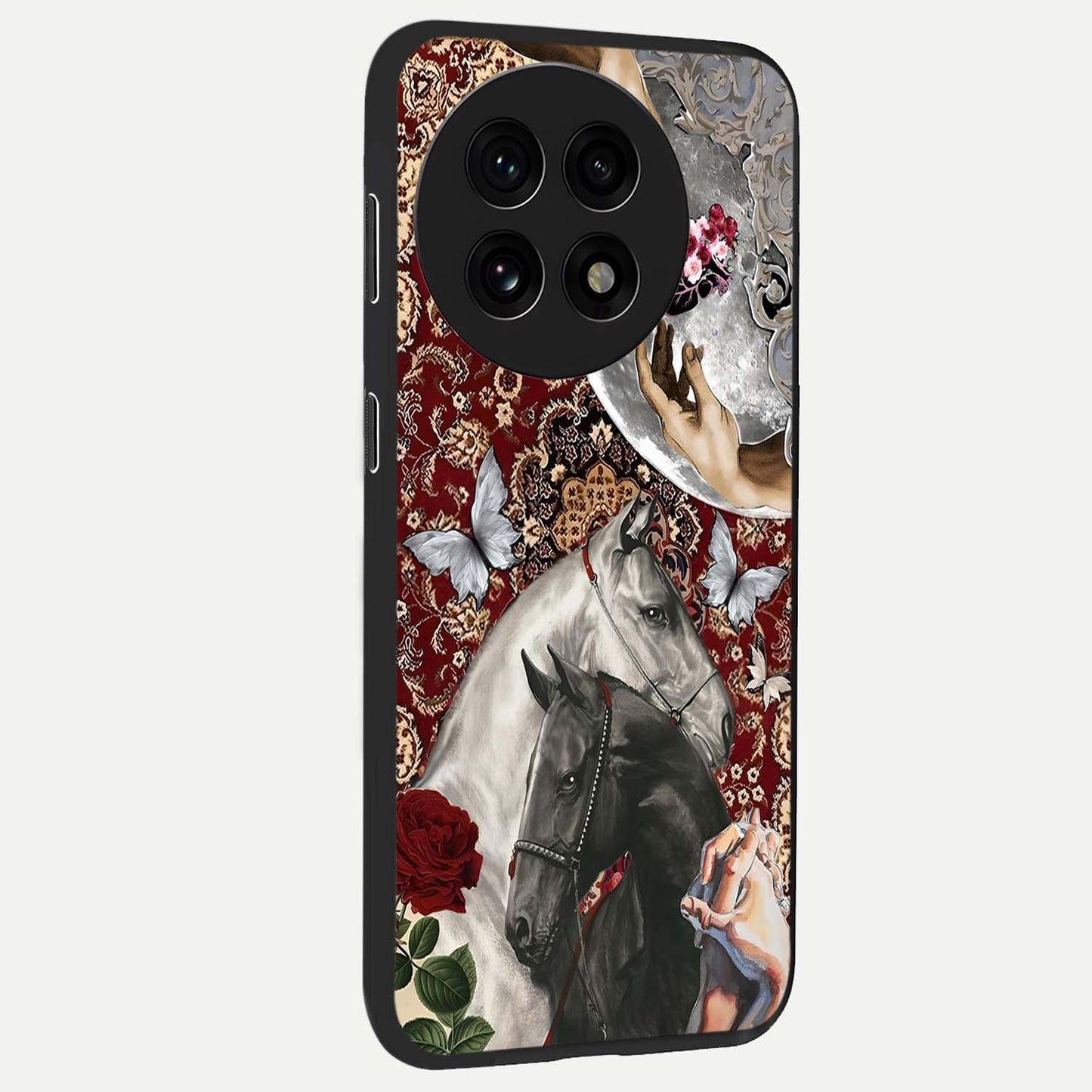 Moonlit Royal Stallion Glass Case for 1+13R side perspective highlighting refined equestrian detailing and premium edges