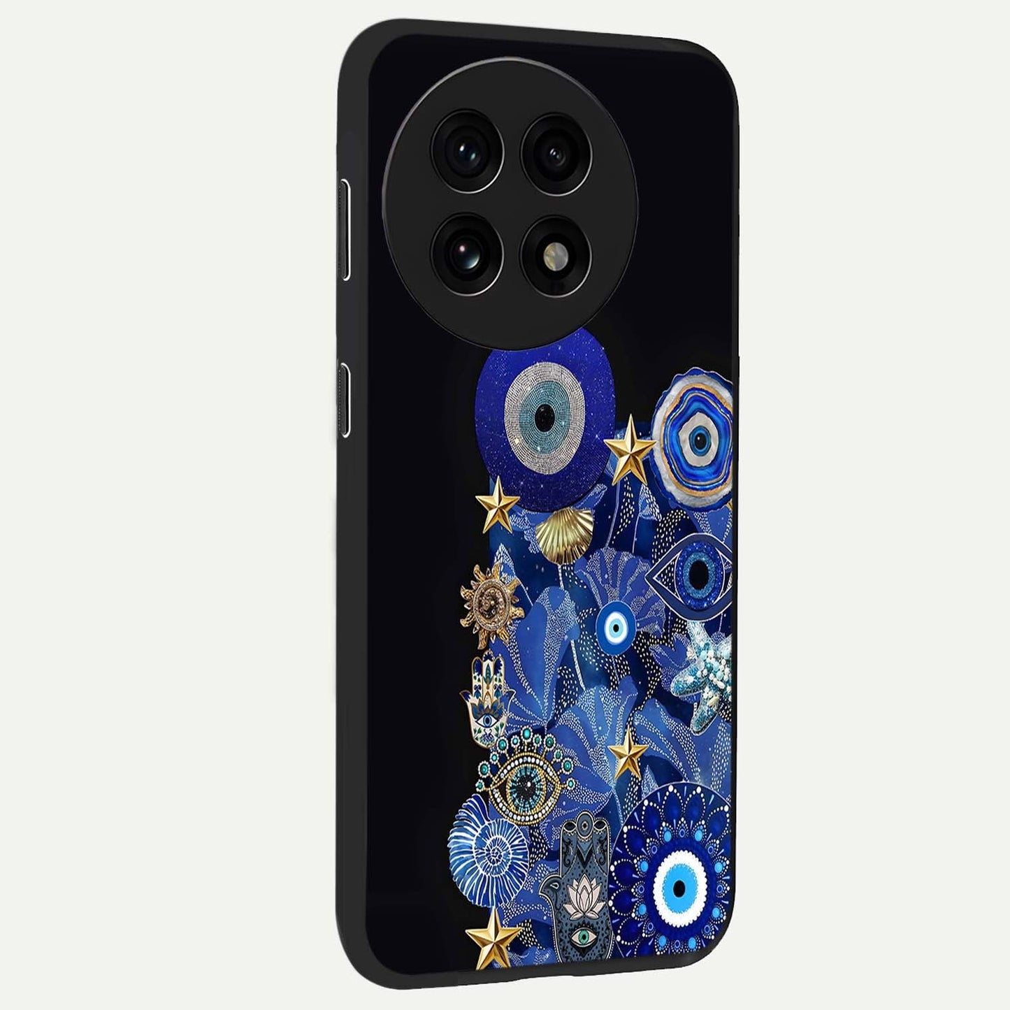 Mystic Ocean Eye Glass Case for 1+13R side perspective highlighting intricate eye textures and sleek edges