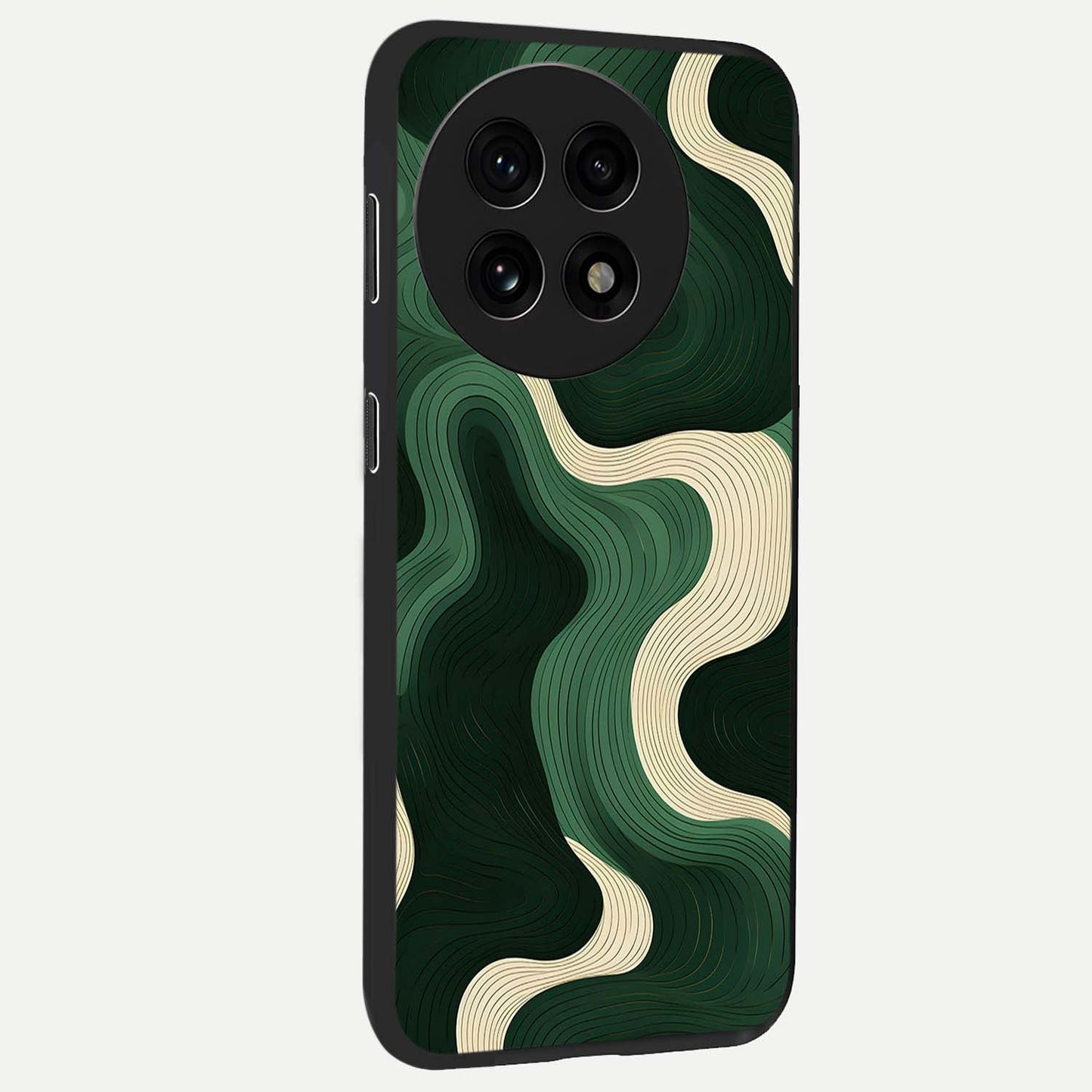 Organic Swirl Design Glass Case for 1+13R side perspective highlighting fluid textures and premium edges