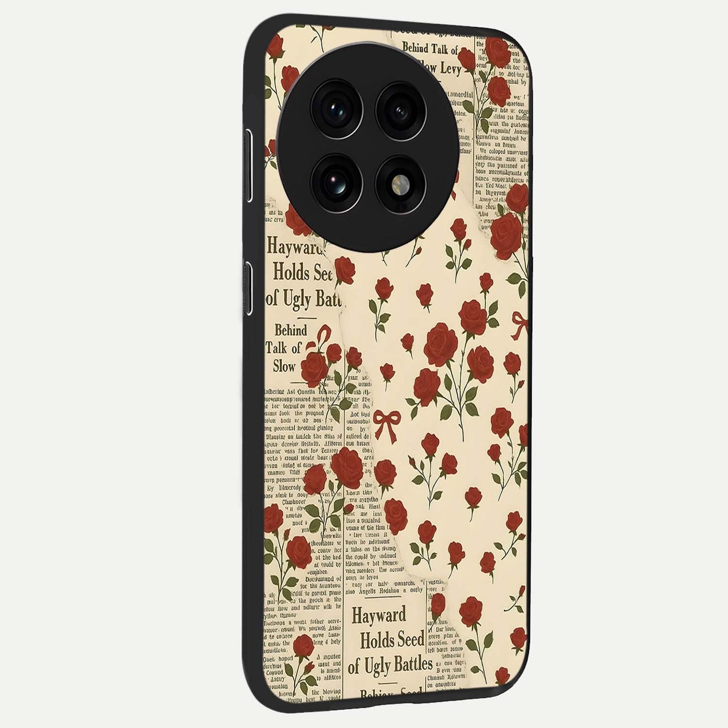 Retro Rose Journal Glass Case for 1+13R side perspective highlighting delicate floral textures and premium edges