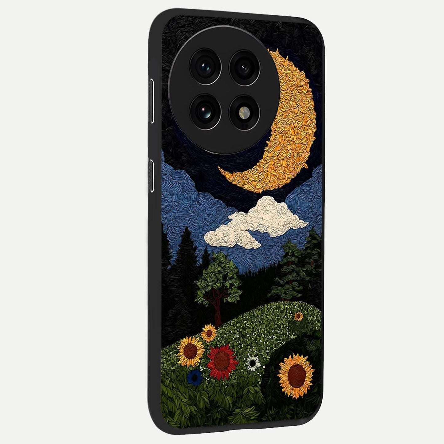 Sun and Moon Magic Design Glass Case for 1+13R side perspective highlighting celestial detailing and premium edges