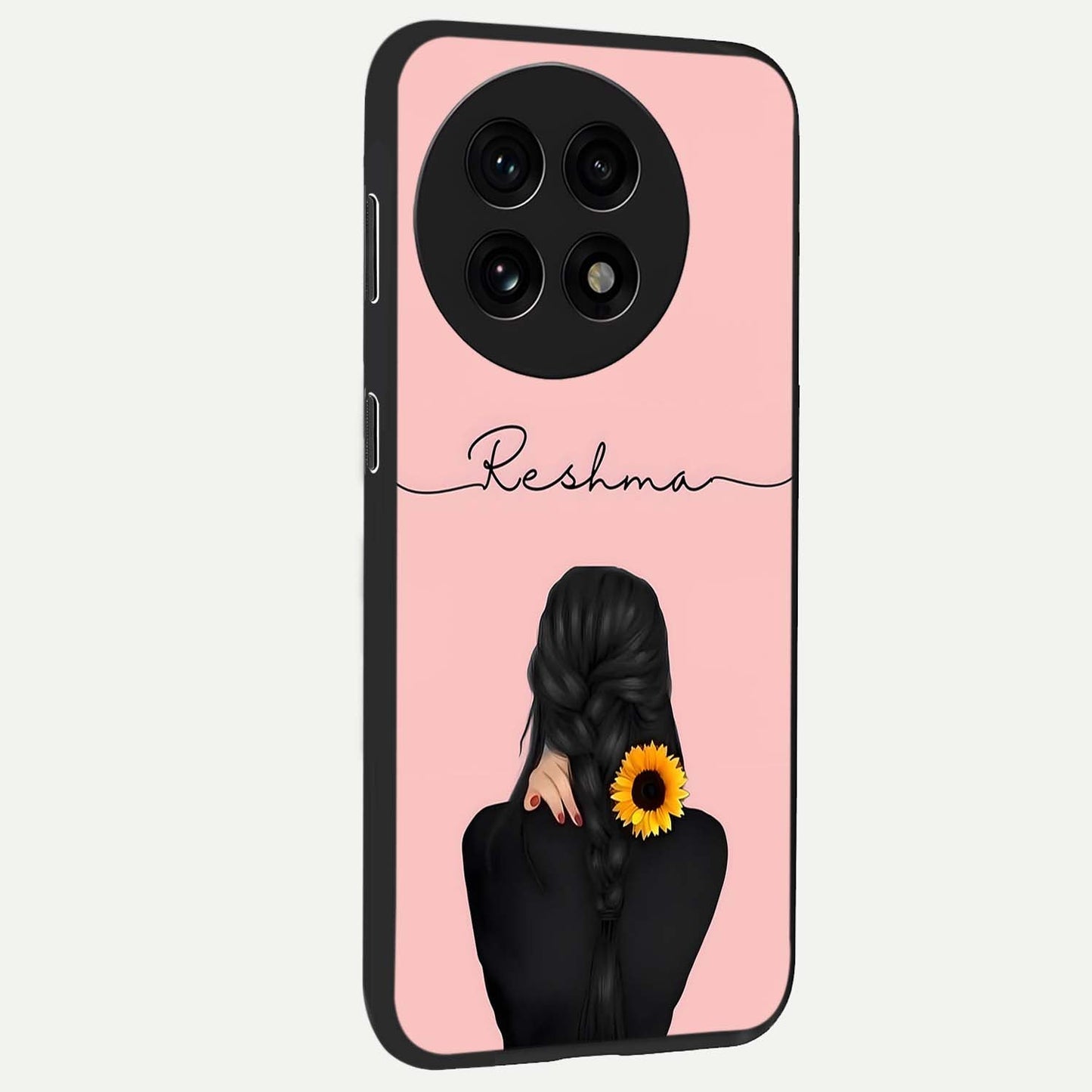 Sun Moon Flowers Glass Case for 1+13R side perspective highlighting delicate bloom textures and sleek premium build