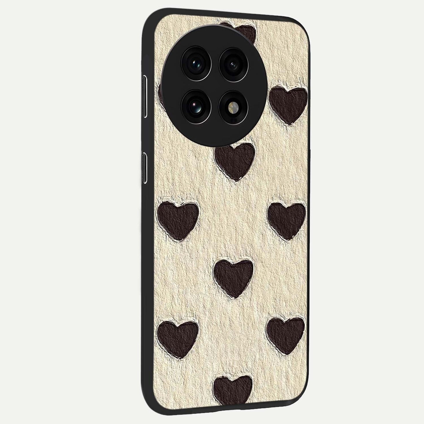 Textured Love Pattern Glass Case for 1+13R side perspective highlighting soft textures and smooth premium build