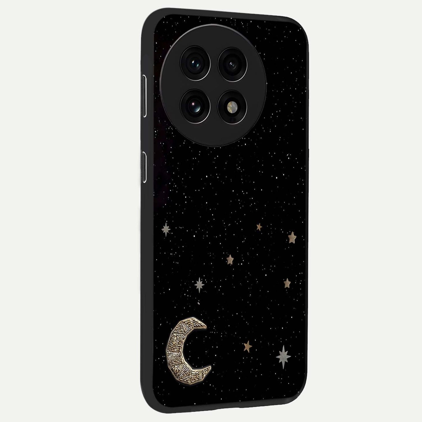 Twinkle Star With Half Moon Glass Case for 1+13R side perspective highlighting glowing star textures and smooth build