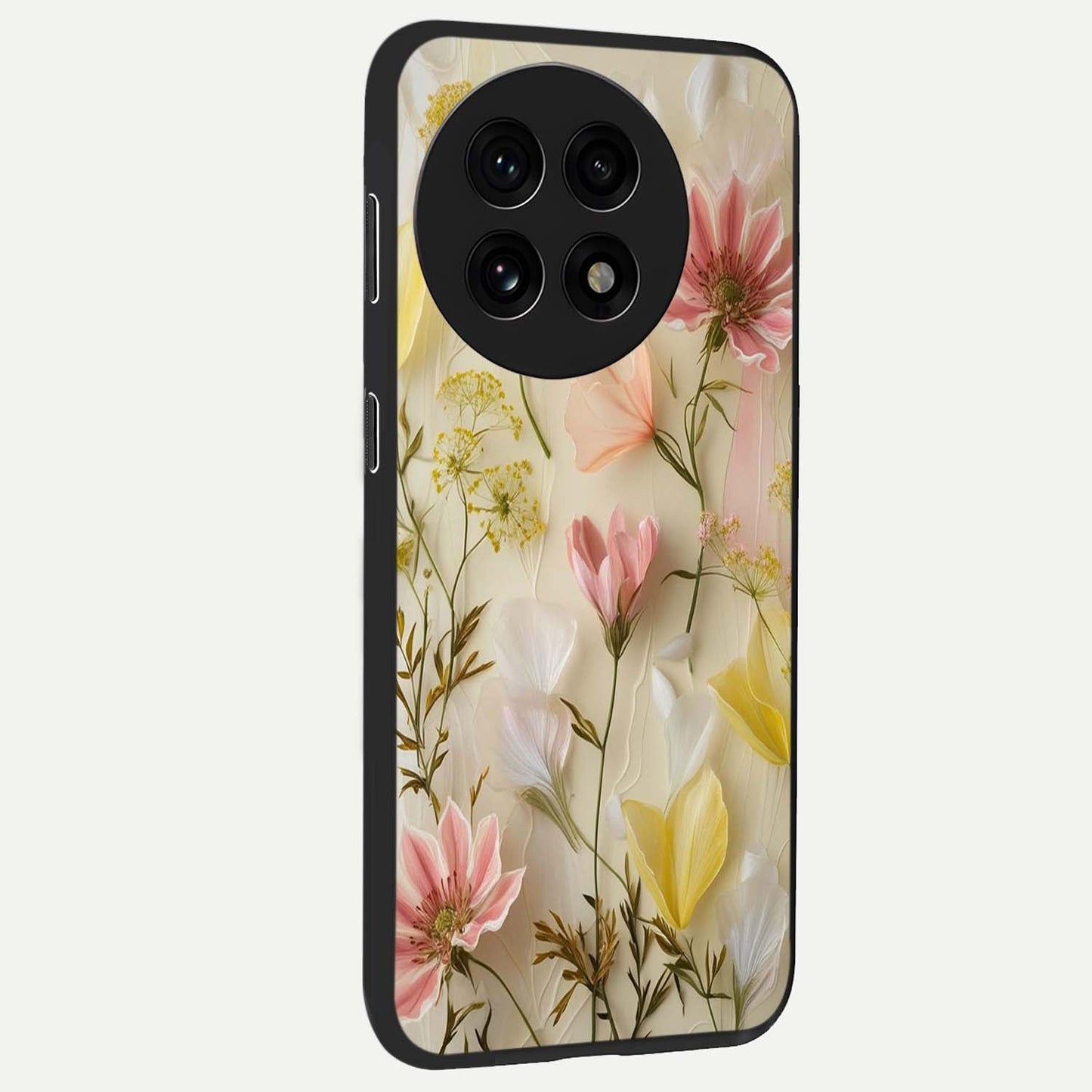 Whispering Petal Harmony Glass Case for 1+13R side perspective highlighting refined textures and premium edges