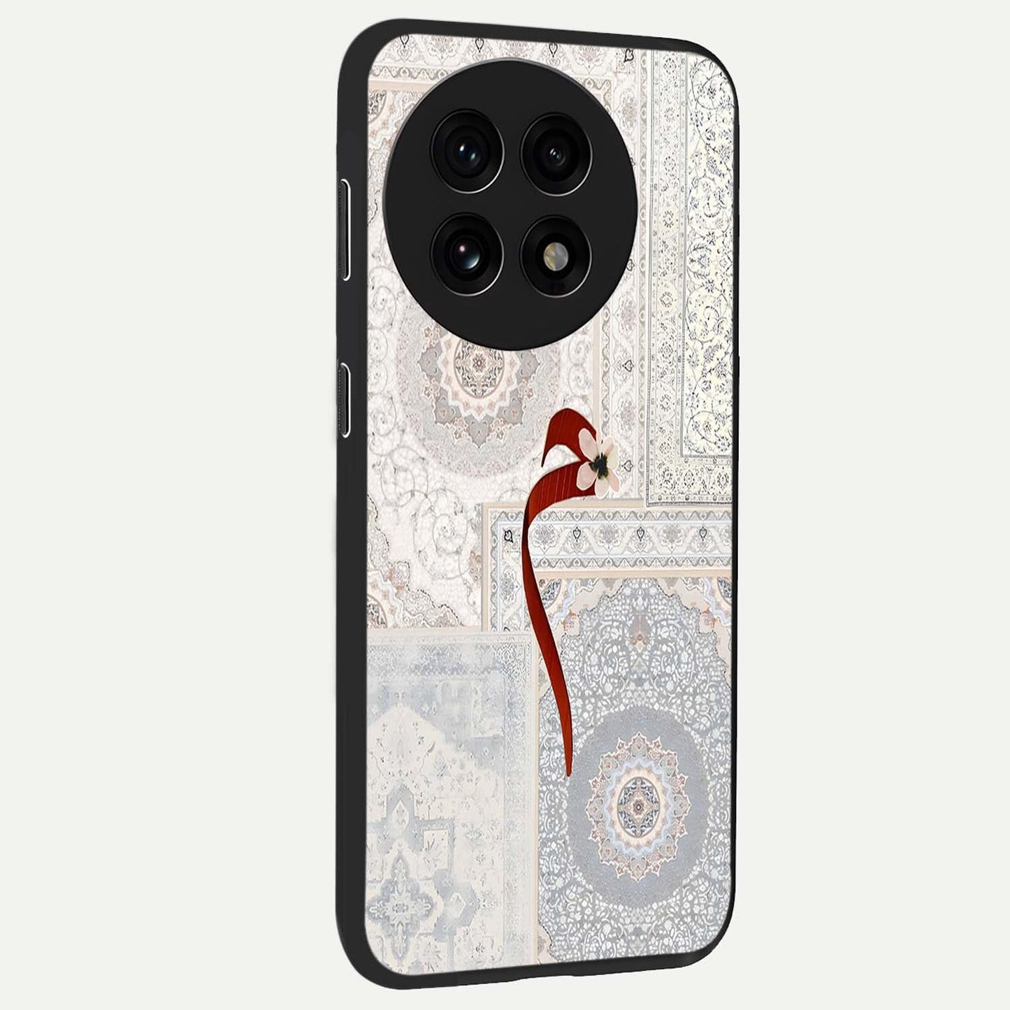 White Aesthetic Bow Glass Case for 1+13R side perspective highlighting subtle textures and smooth premium build