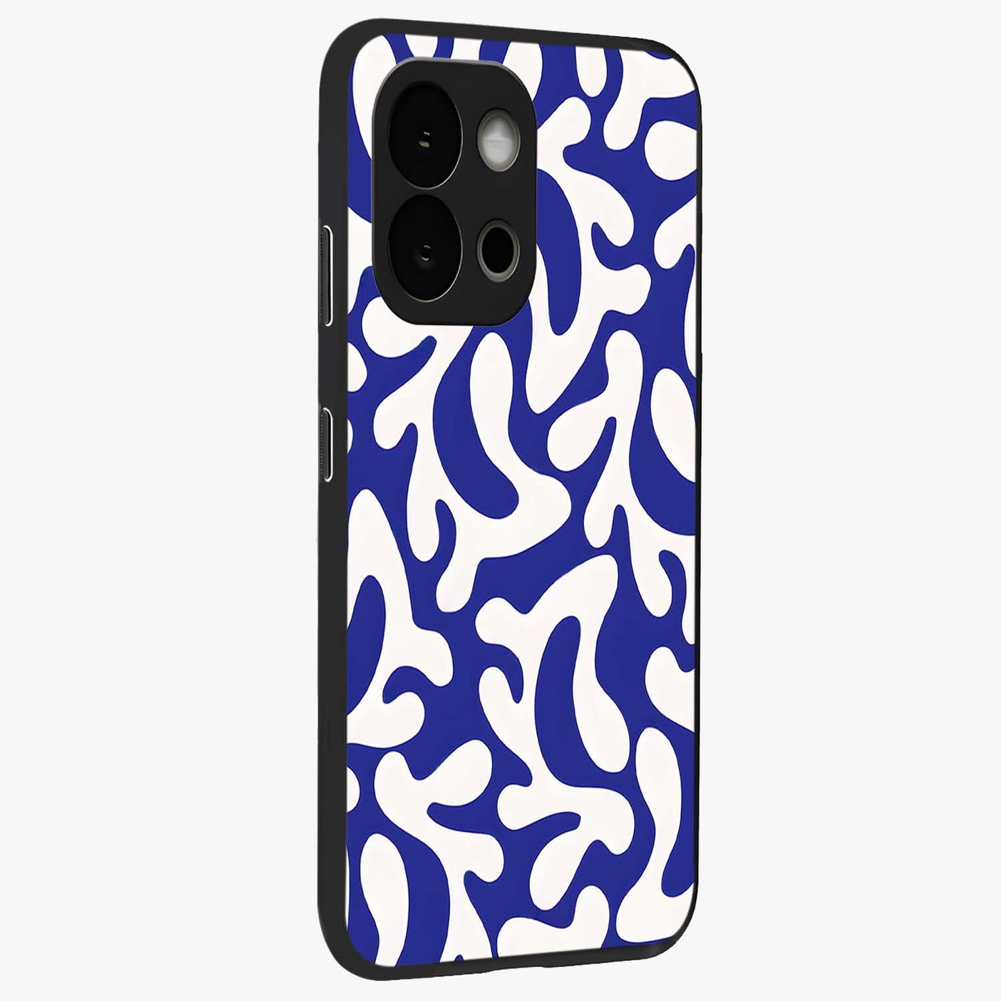 Abstract Coral Waves Glass Case for 1+13S side perspective highlighting dynamic wave patterns and premium build