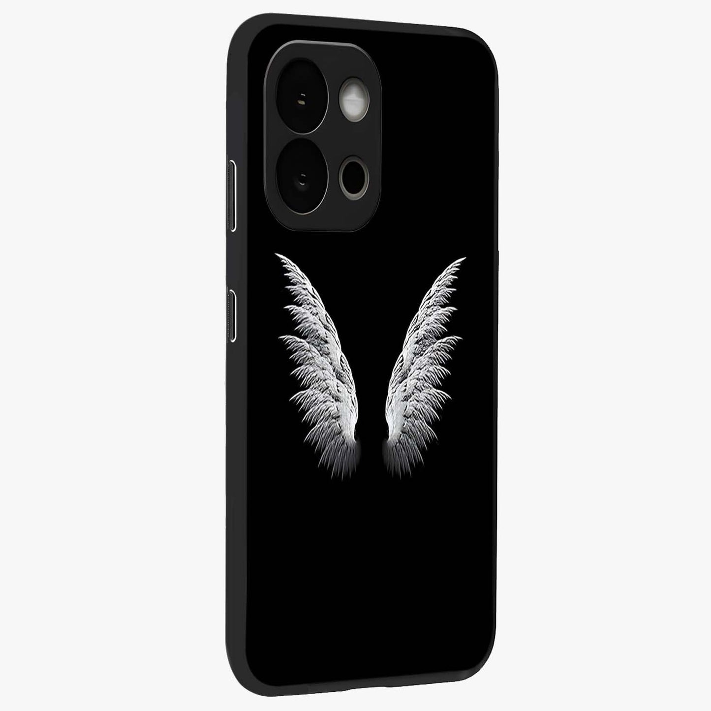 Angel Wing Grace Glass Case for 1+13S side perspective highlighting delicate wing illustration details
