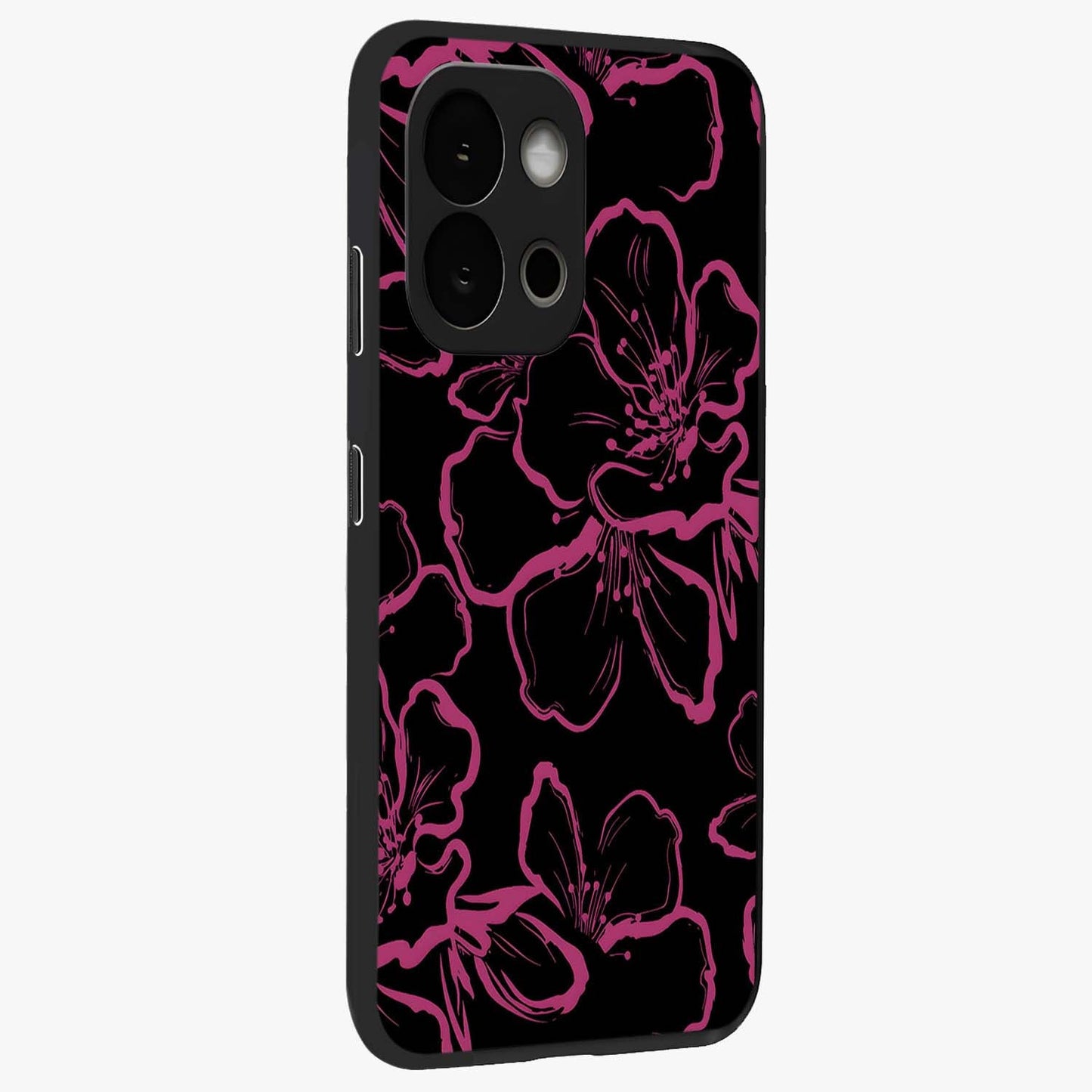 Black Violet Sketch Garden Glass Case for 1+13S side perspective highlighting elegant sketch detailing and premium finish