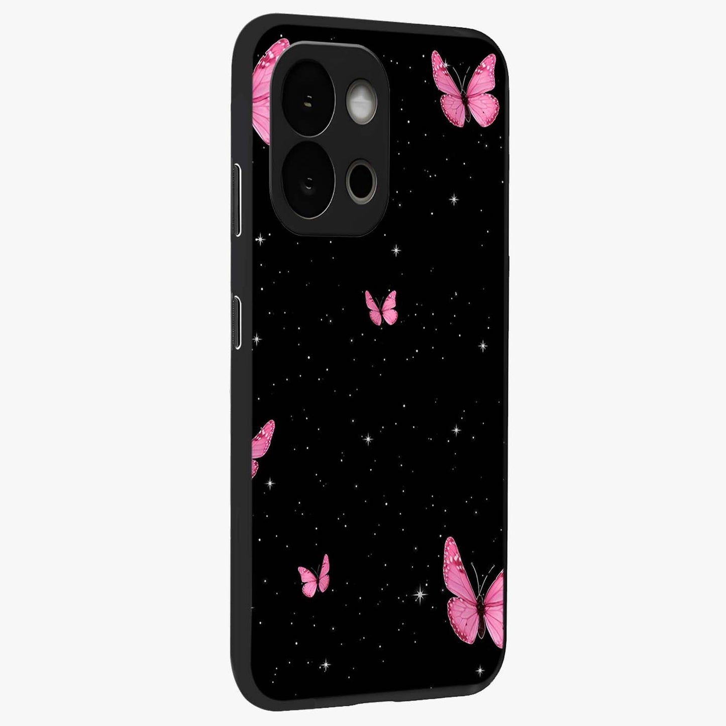 Blinking Butterfly Glass Case for 1+13S displayed upright for graceful aesthetic visibility and premium finish.