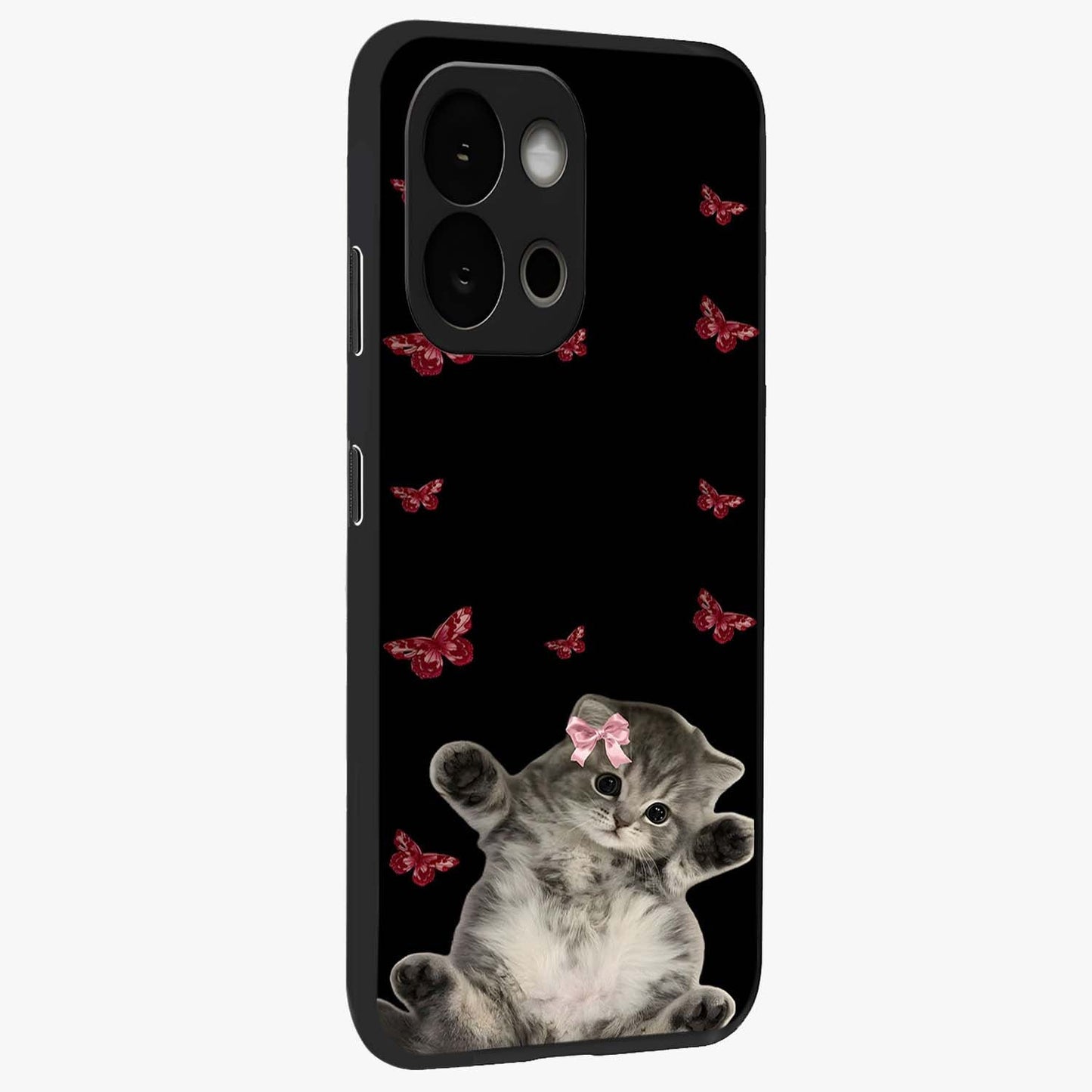 Butterfly Cat Bliss Glass Case for 1+13S side perspective highlighting delicate butterfly detailing and smooth edges