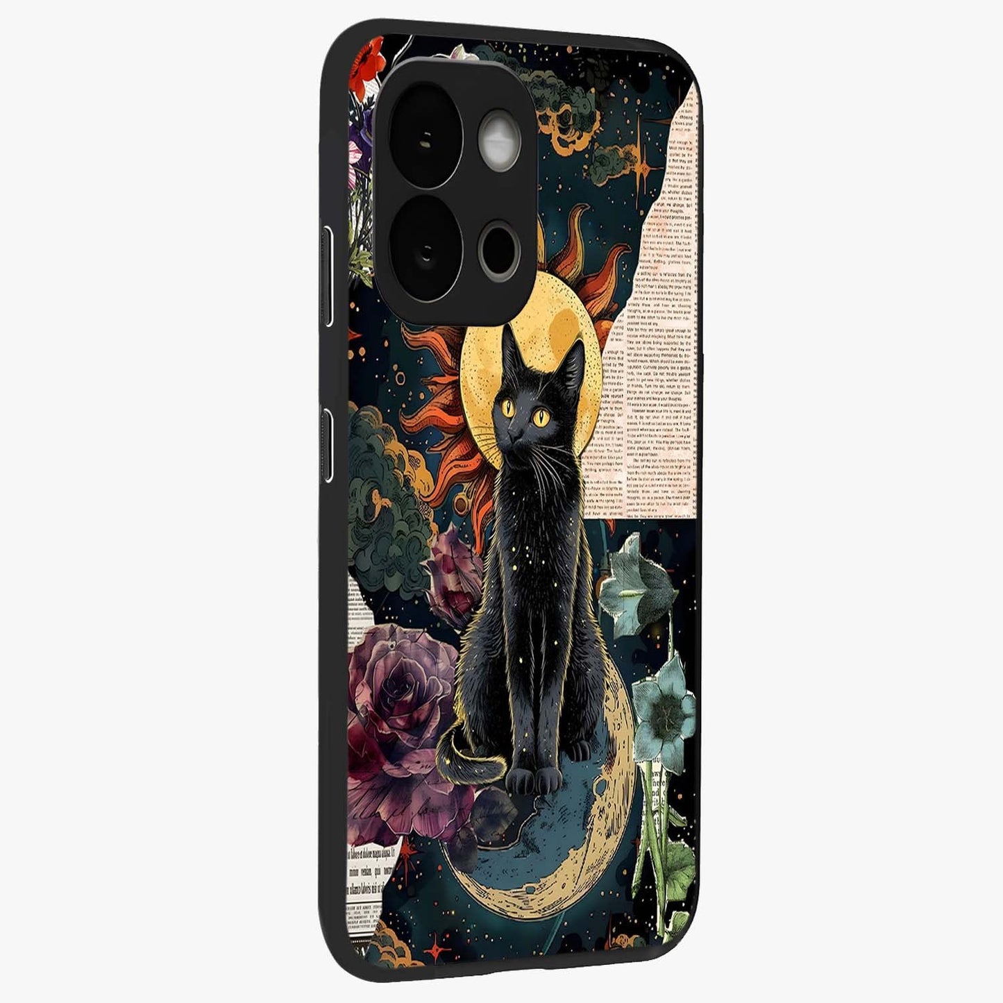 Celestial Black Cat Glass Case for 1+13S side perspective highlighting dark cosmic tones and premium edges