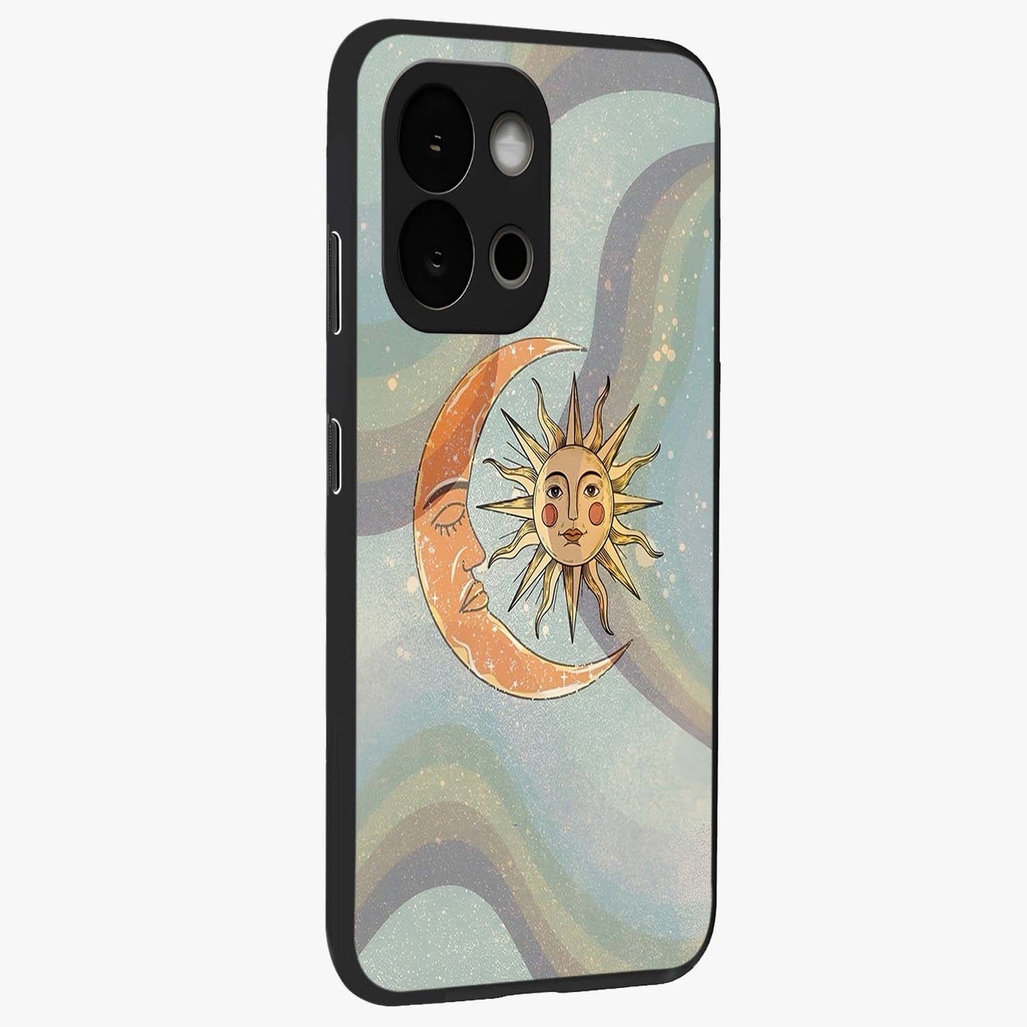 Celestial Harmony Vibes Glass Case for 1+13S side perspective highlighting harmonious detailing and sleek edges