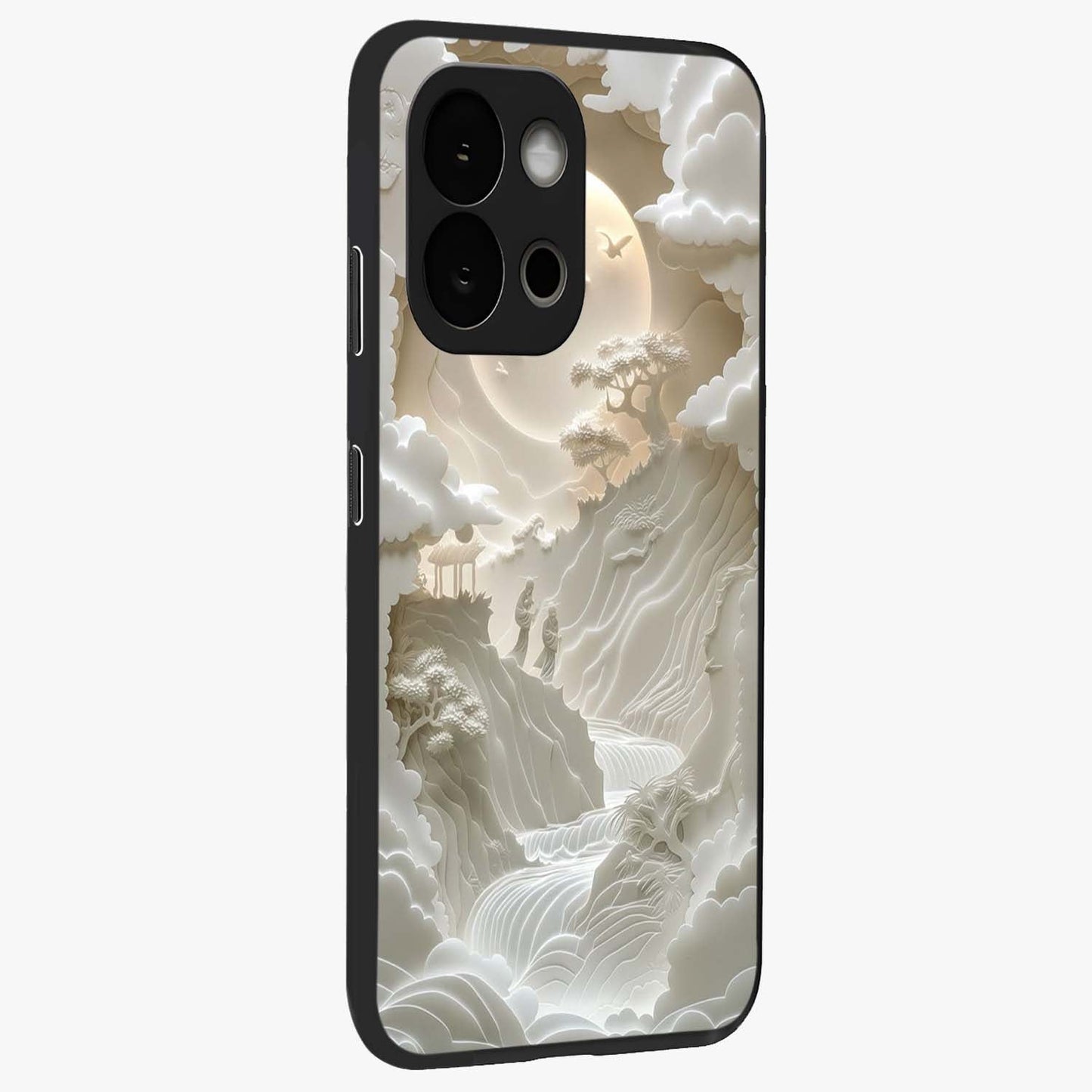 Celestial Origami Glass Case for 1+13S side perspective highlighting sharp detailing and smooth premium build