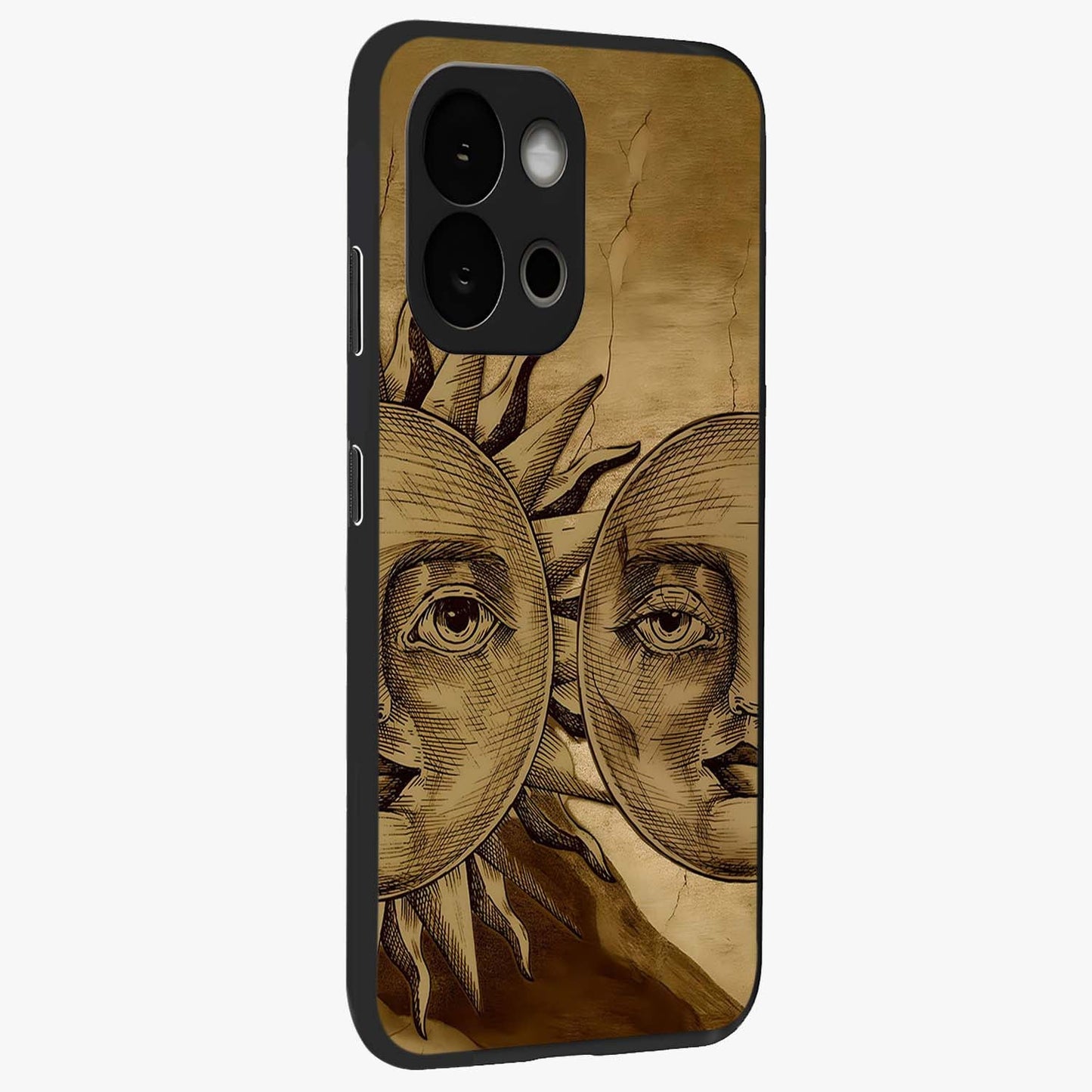 Celestial Relic Glow Glass Case for 1+13S side perspective highlighting intricate celestial textures and sleek build