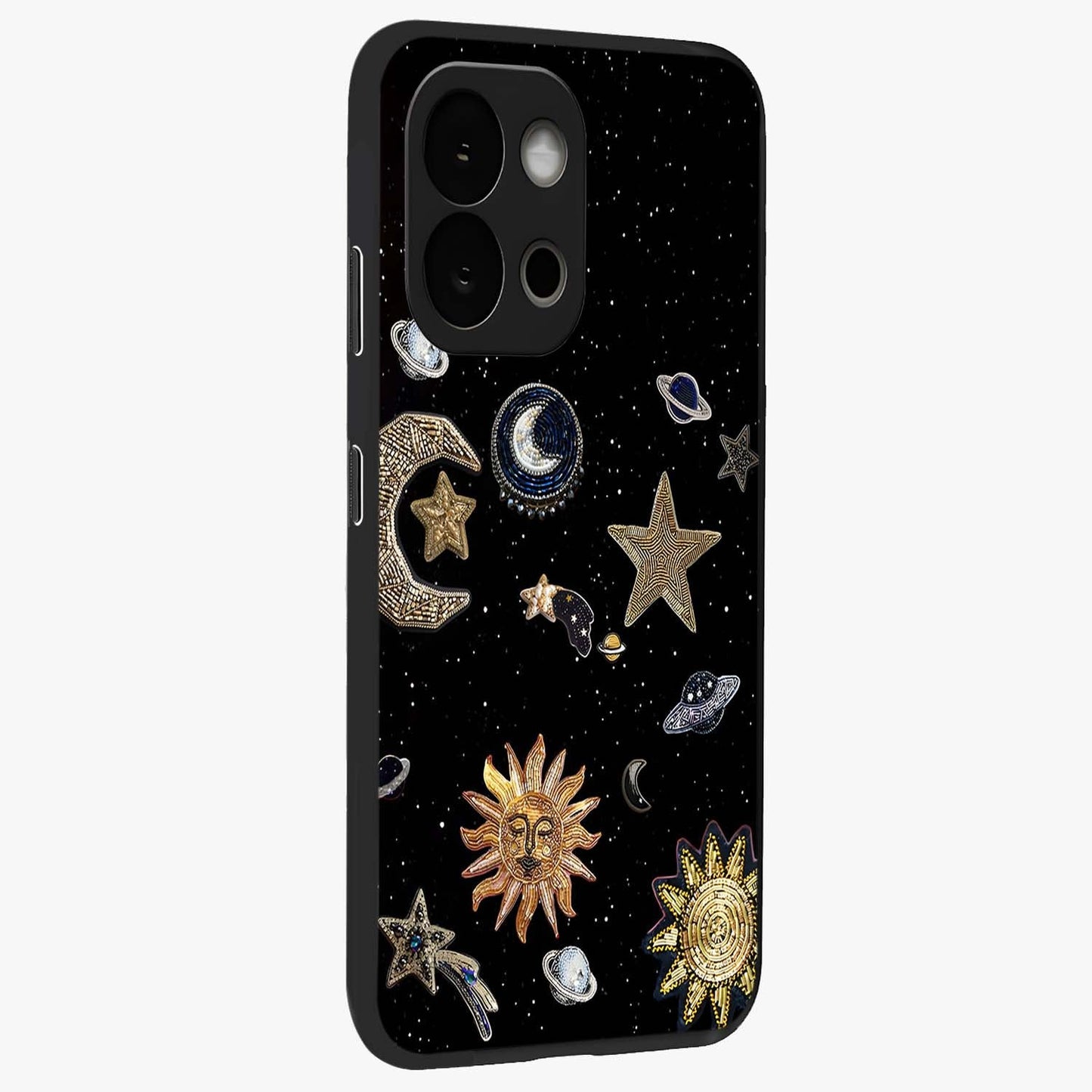 Celestial Star Charm Glass Case for 1+13S side perspective highlighting glowing star detailing and premium build