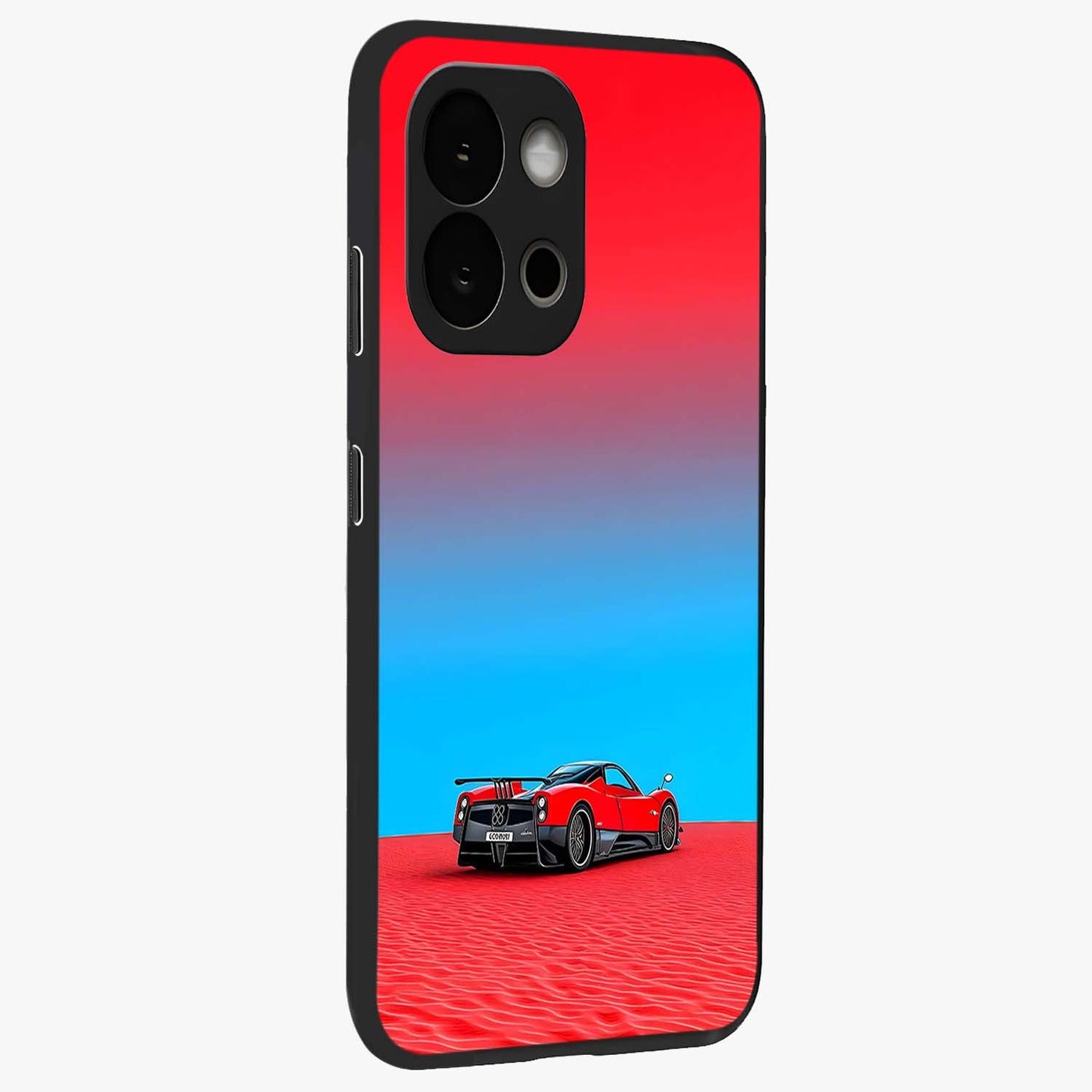 Crimson Speed Mirage Glass Case for 1+13S side perspective highlighting smooth aerodynamic design and premium edges