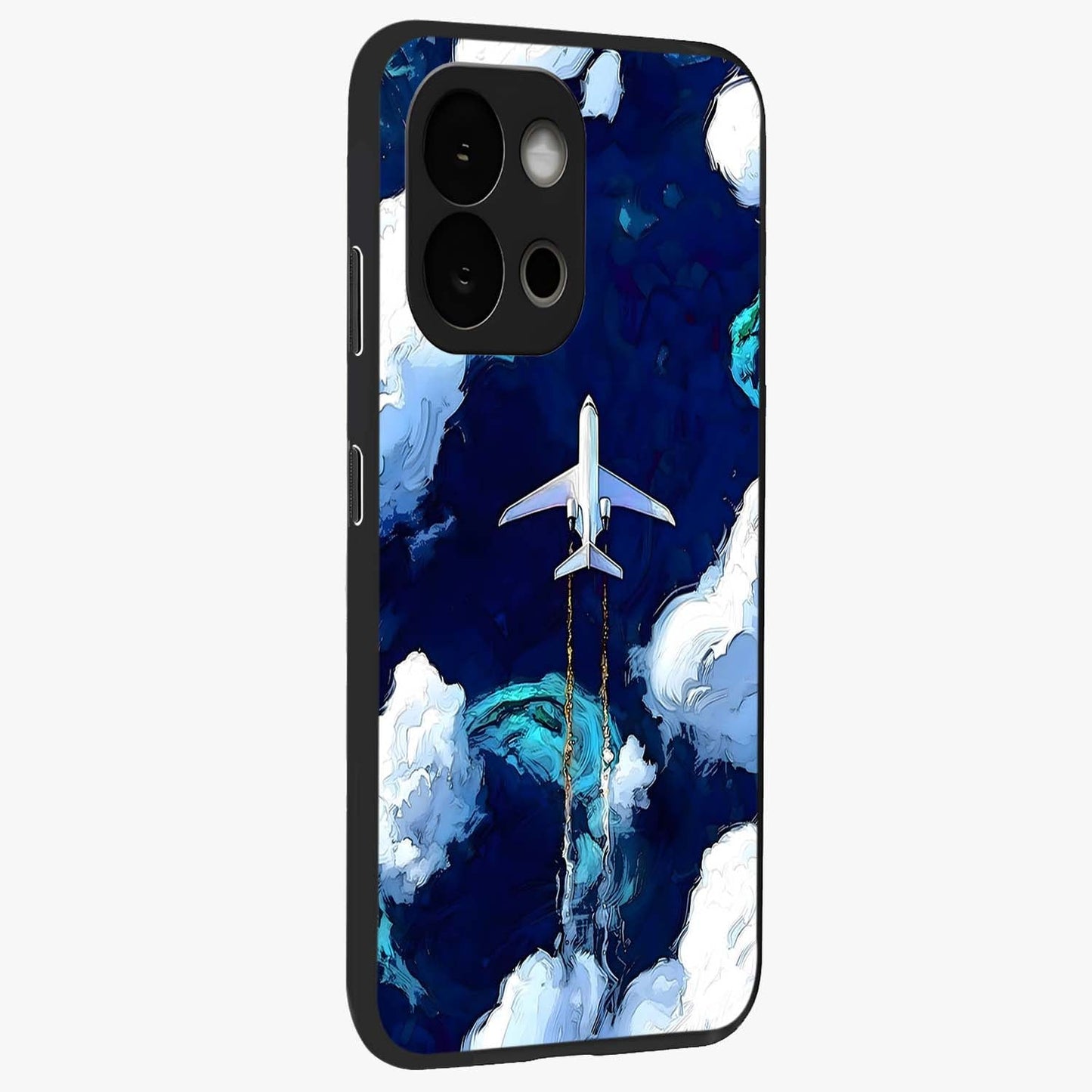 Dark Airplane Glass Case for 1+13S side perspective highlighting sleek aviation detailing and premium build