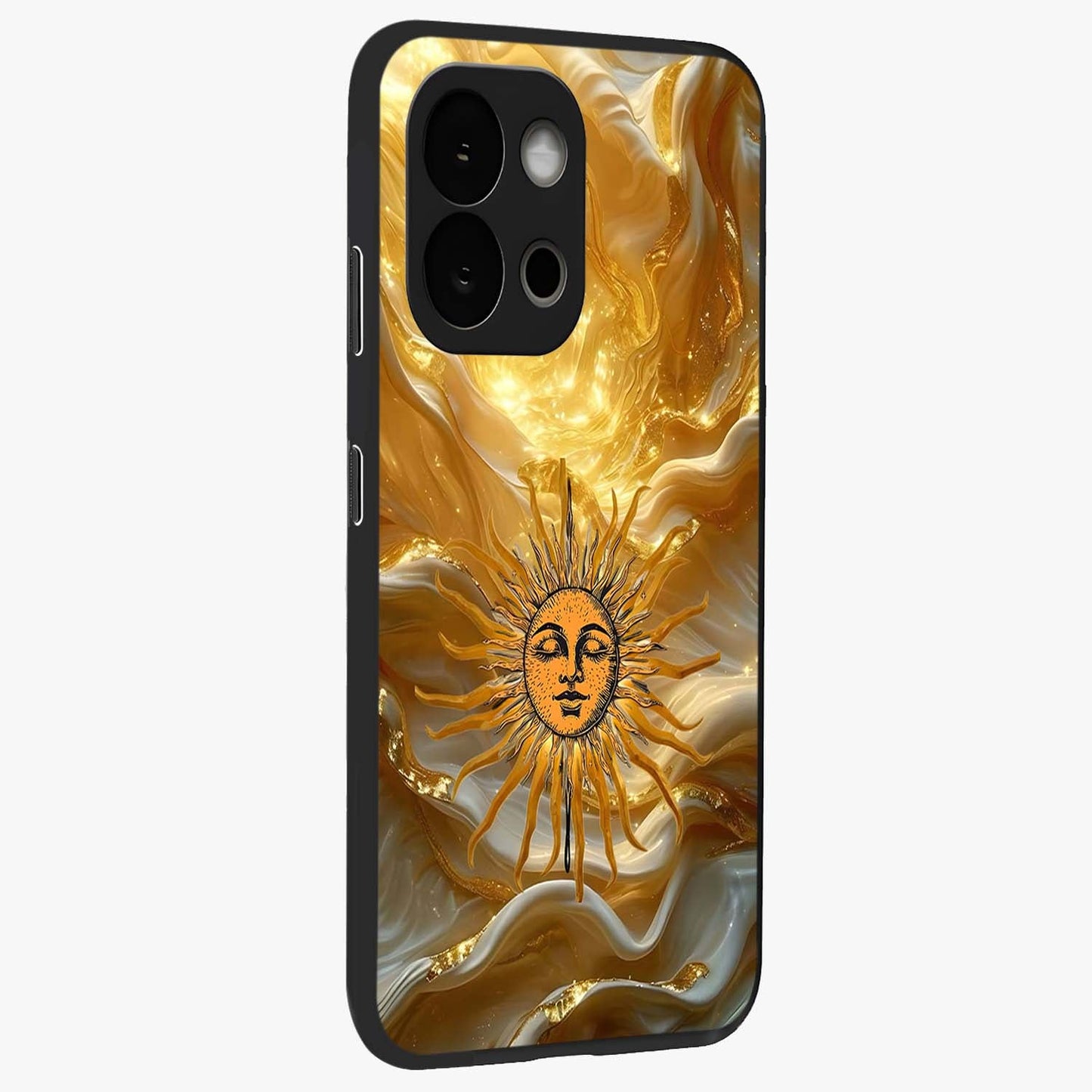 Eternal Golden Glow Glass Case for 1+13S side perspective highlighting rich glow detailing and premium edges