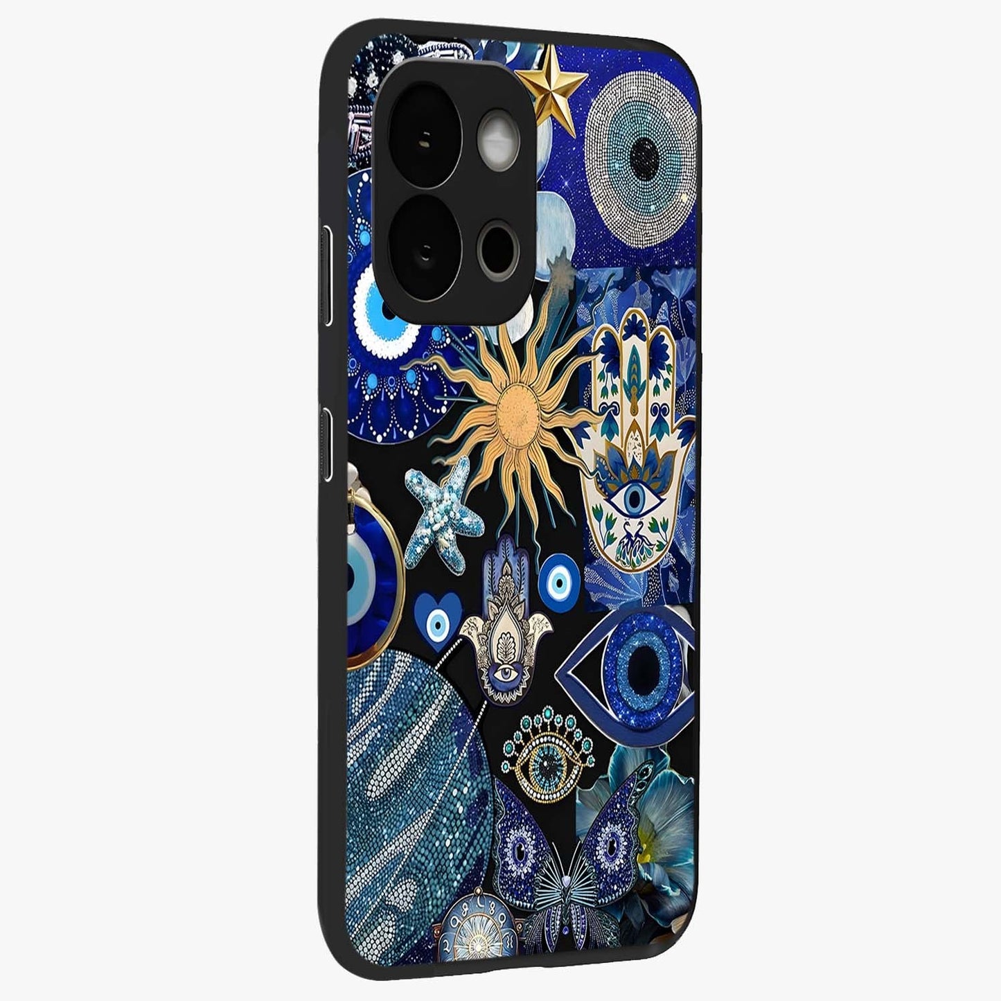 Evil Eye Charm Mix Glass Case for 1+13S side perspective highlighting intricate charm detailing and smooth build