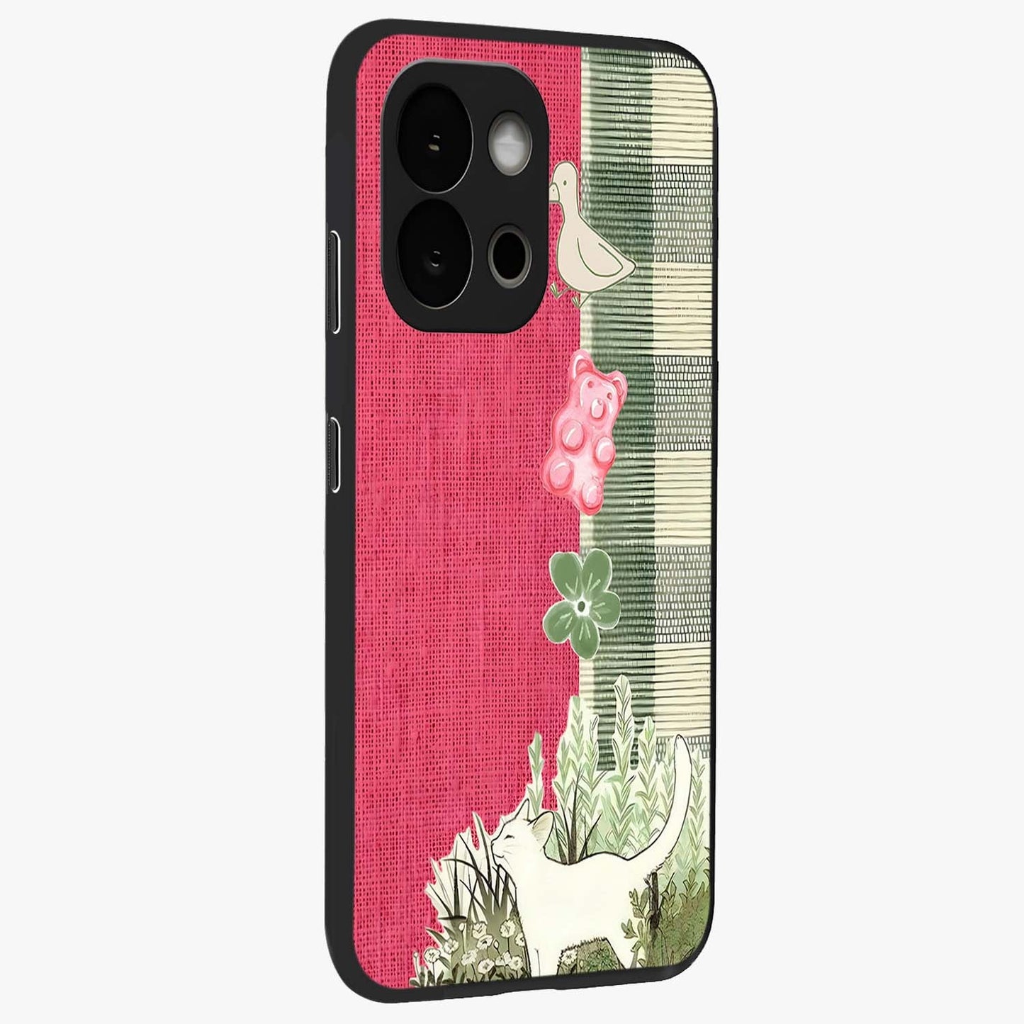 Fabric Patterns Glass Case for 1+13S side perspective highlighting woven texture design and smooth build