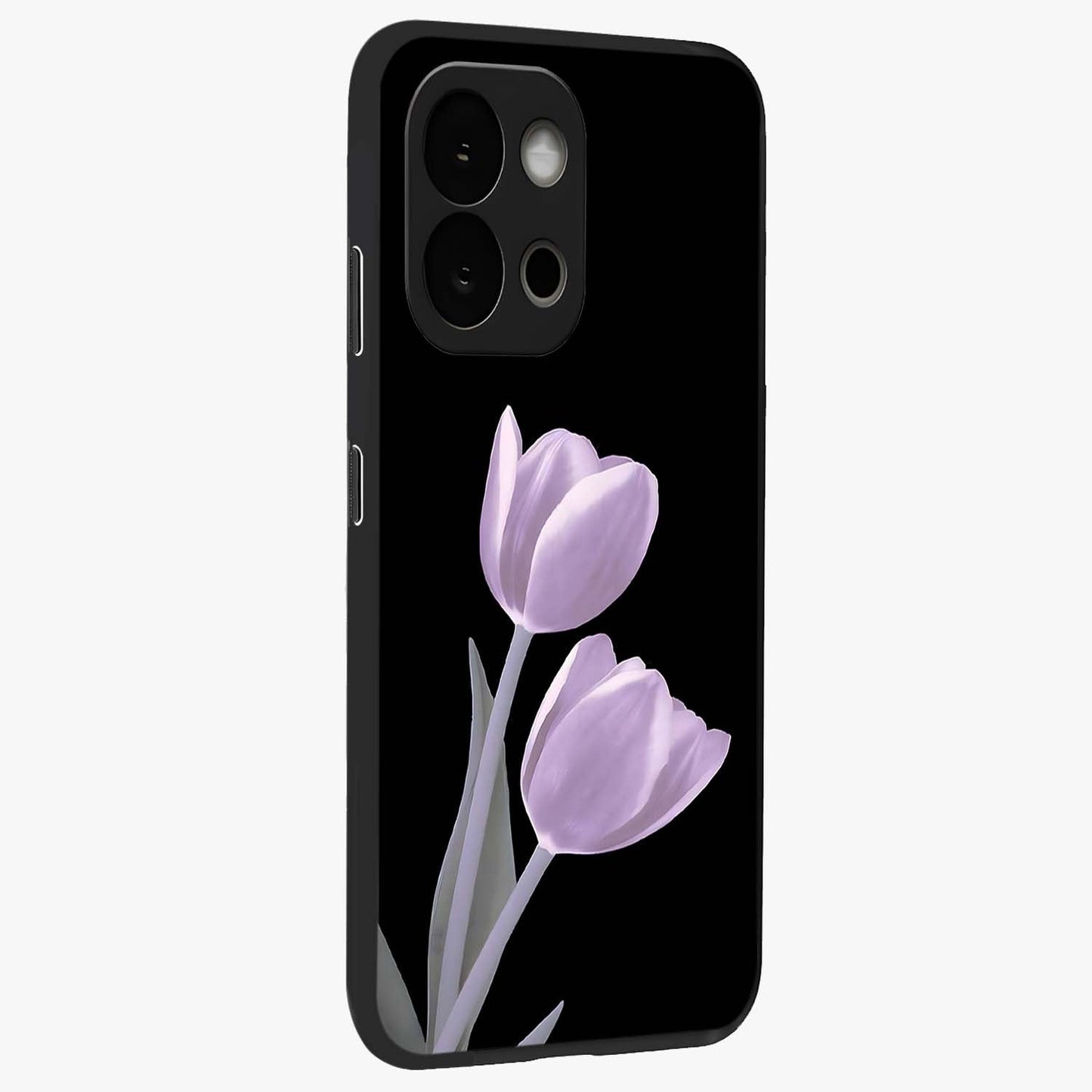 Lilac Tulip Flowers Glass Case for 1+13S side perspective highlighting refined floral textures and premium edges