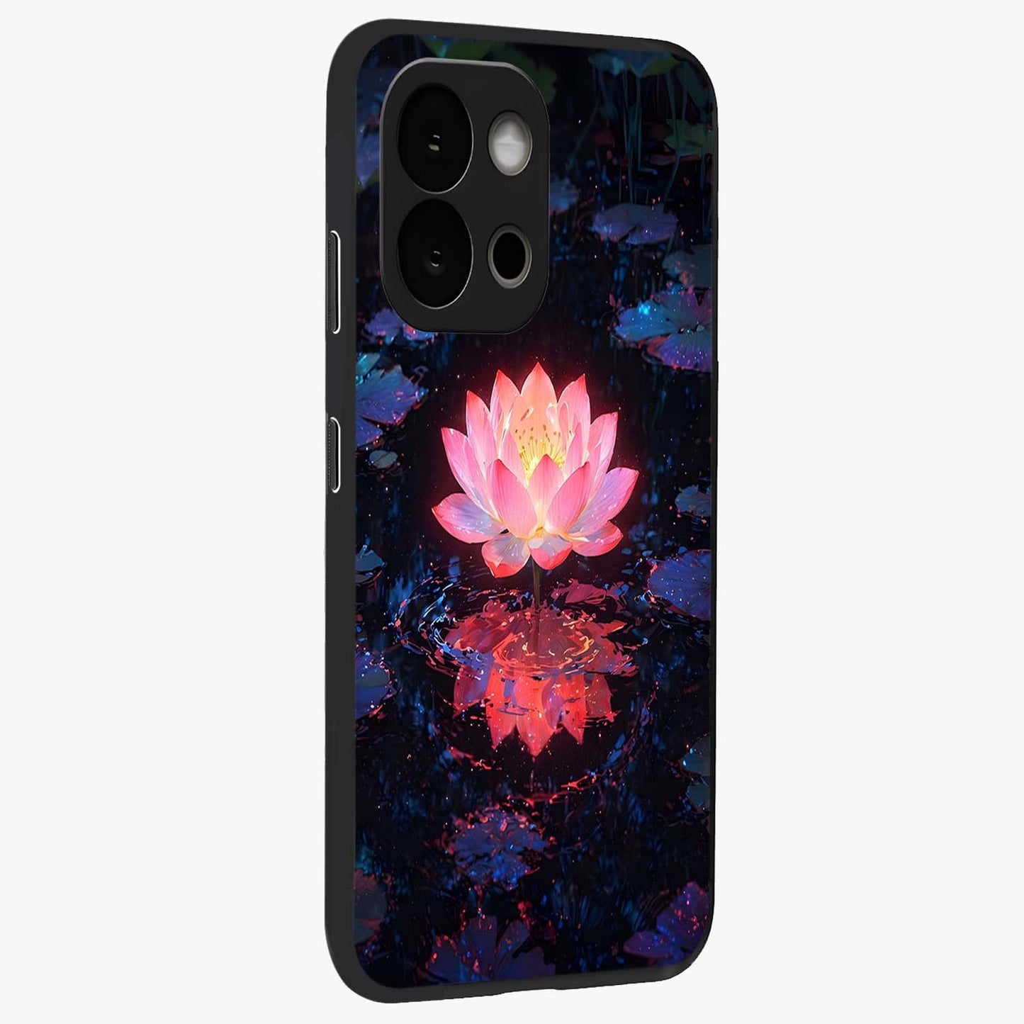 Luminous Lotus Glow Glass Case for 1+13S side perspective highlighting serene floral textures and premium edges