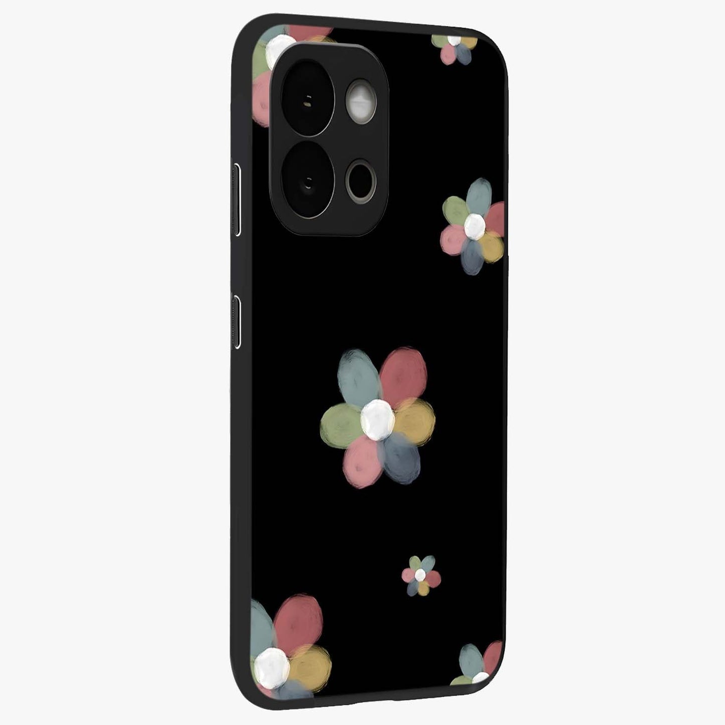 Minimal Floral Charm Glass Case for 1+13S side perspective highlighting refined minimal textures and smooth build